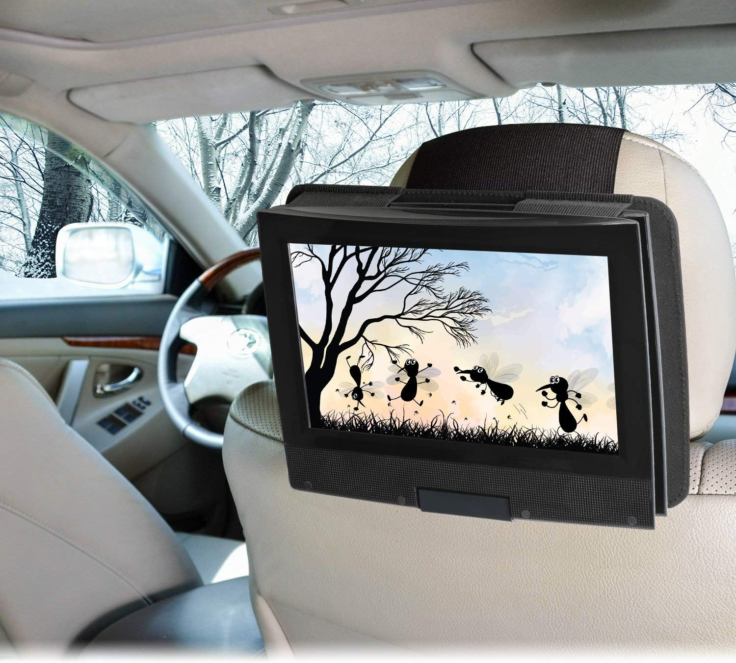 Hikig Car Headrest Mount Holder for 7 Inch to 11 Inch Swivel and Flip Style Portable DVD Players - Adjustable Angle and Rotate Screen - Black image number 1