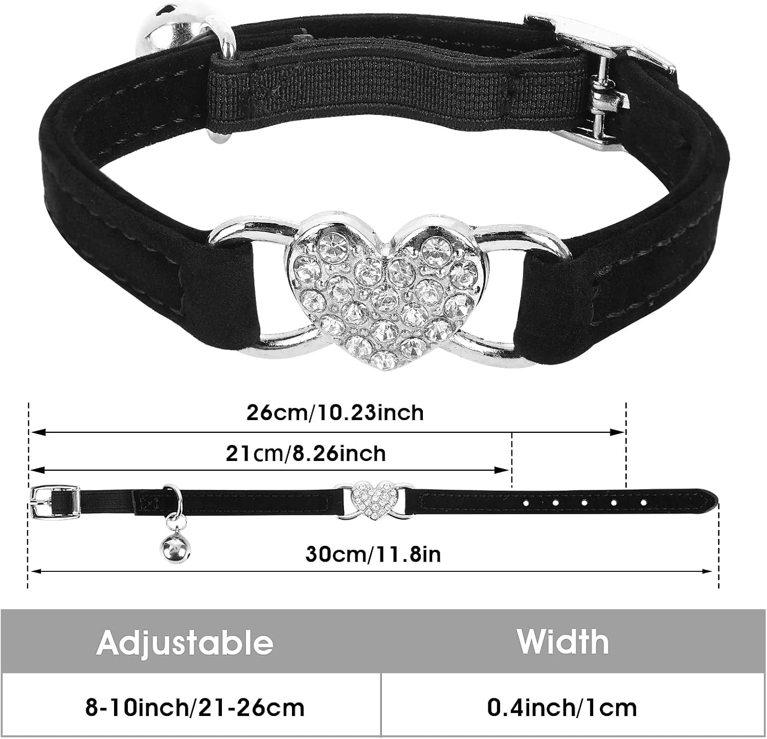 Heart Bling Cat Collar, Adjustable Collar with Safety Belt and Bell Rhinestone Collar for Kitten Small Dog Cat (Black) - Pink image number 5