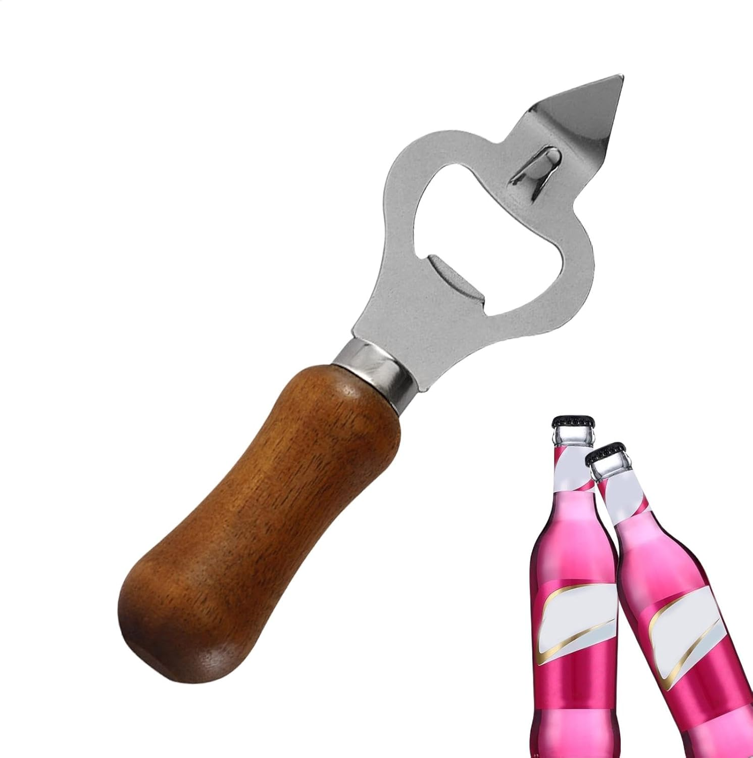 Beer Bottle Opener | Wooden Handle Bottle and Can Opener Manual - Beer Bottle Accessories, Multifunctional Beer Can Opener Tool for Family Gatherings image number 4