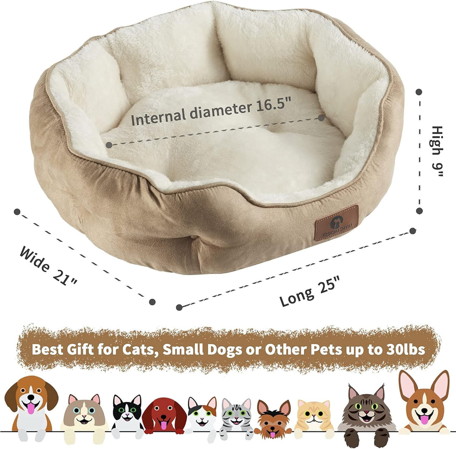 Small Dog Bed & Cat Bed - Soft round Pet Bed for Puppies & Kittens, Non-Slip Bottom, Orthopedic Support, Plush Fleece, Indoor Comfort for Small Pets