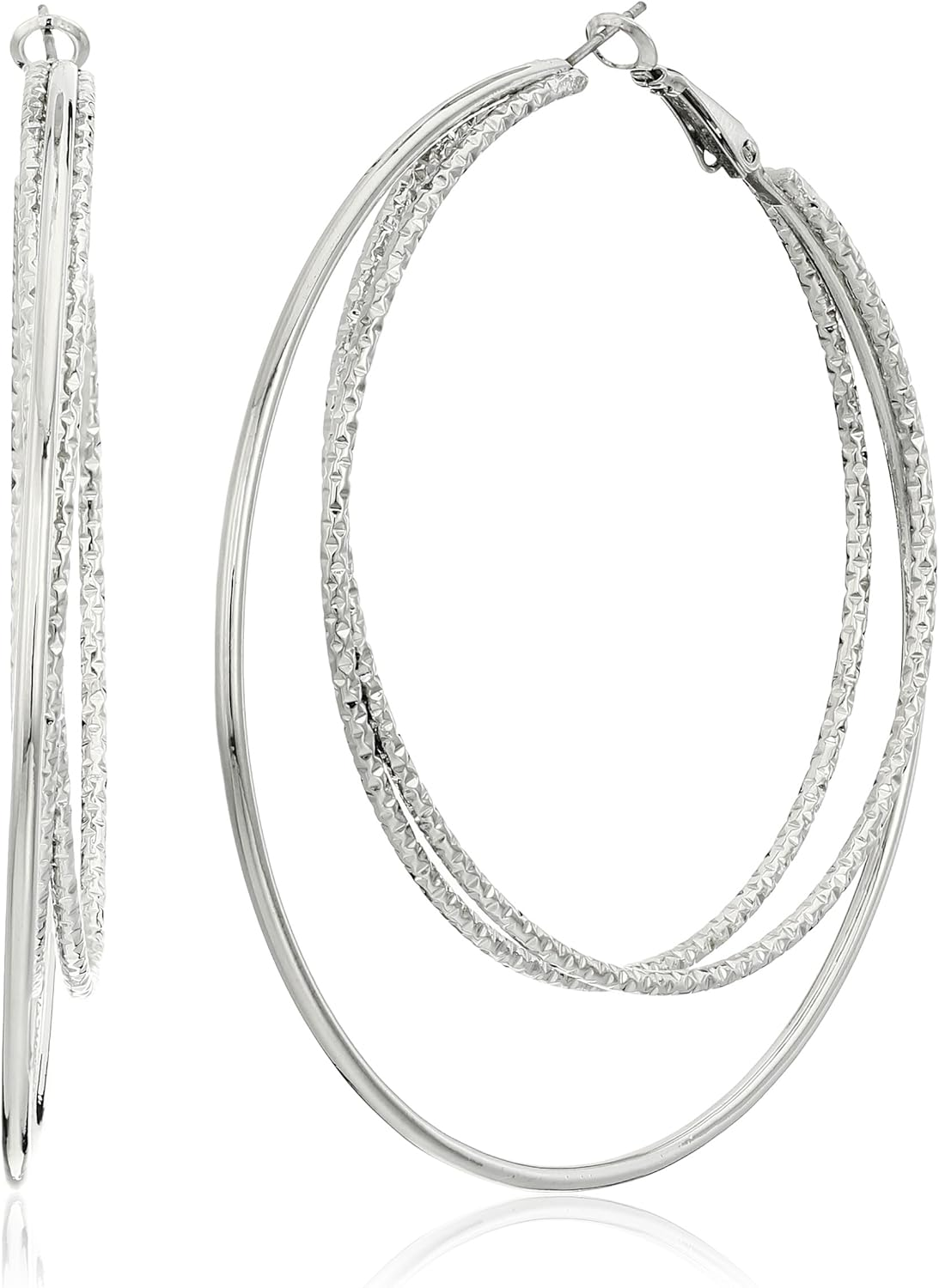 GUESS Womens Triple Wire Clutchless Hoop Earrings