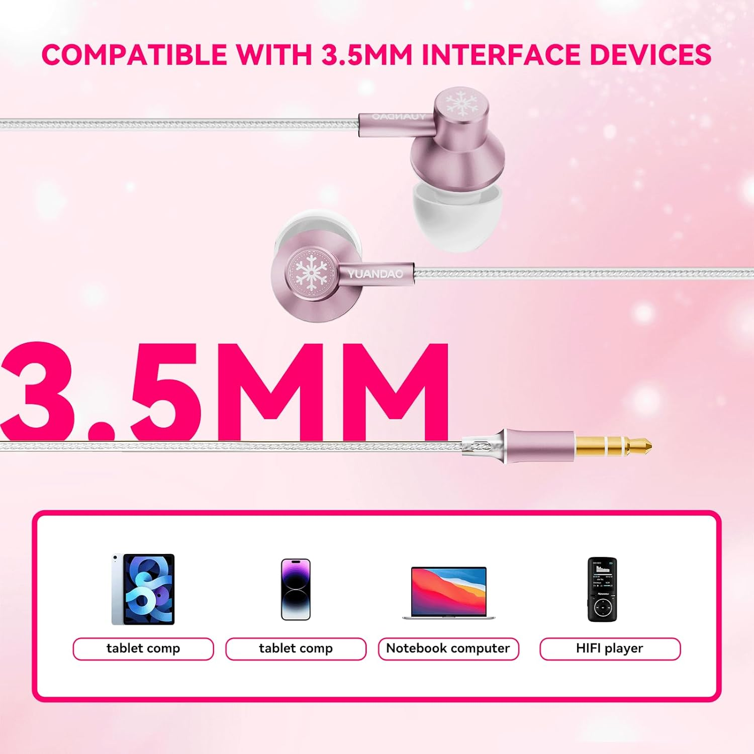 NICEHCK Stringsnow Wired Earbuds, 10Mm Dynamic Driver PEEK PU LCP Diaphragm Hifi In-Ear Headphones for Ipad, Laptop, MP3, Android Fits All 3.5Mm Jack Device (Pink 3.5Mm No Mic) image number 3