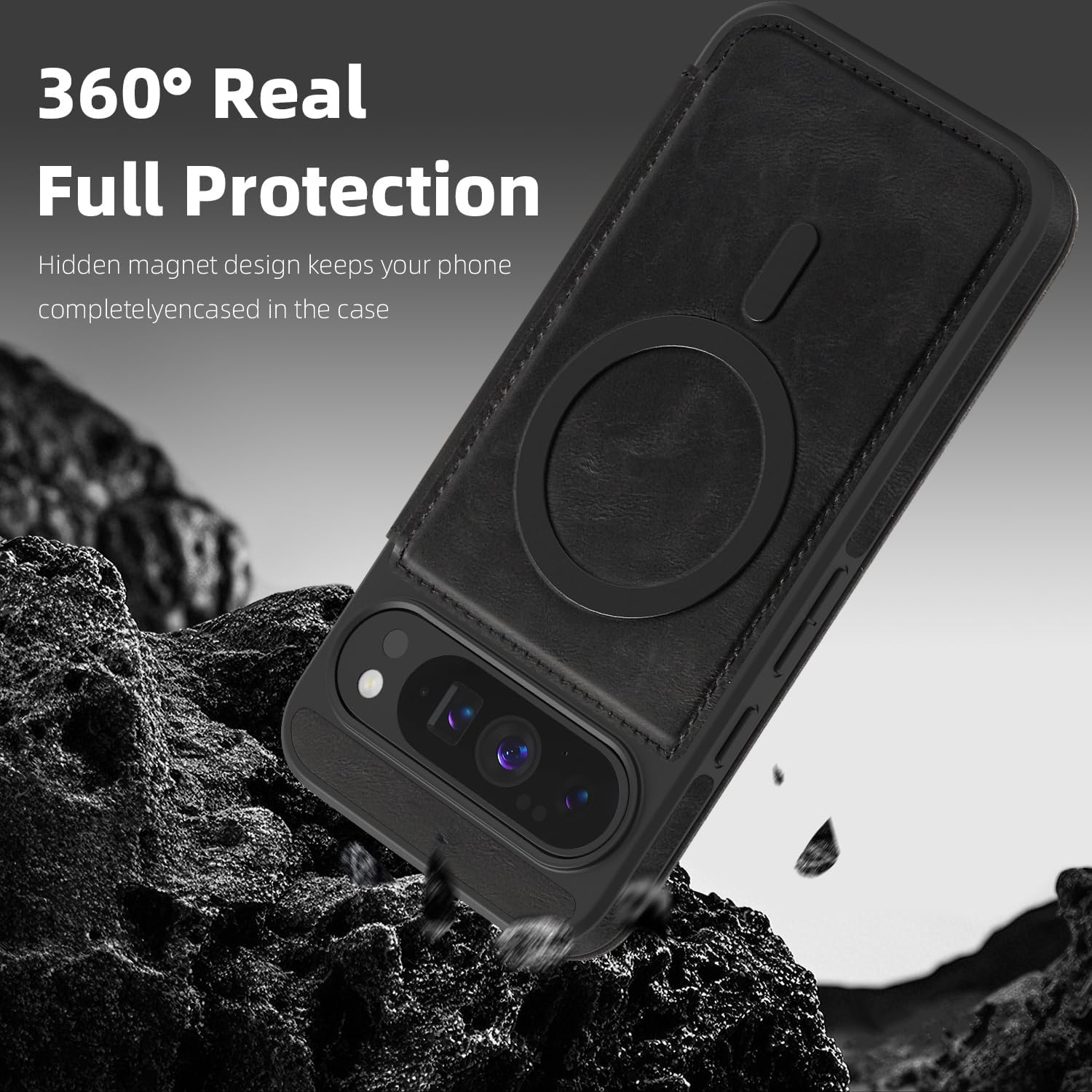 QYFCOU Case for Google Pixel 10 Pro XL Flip Case Compatible with Magsafe, PU Leather Wallet Phone Case with Card Slot and RFID Protection - Black