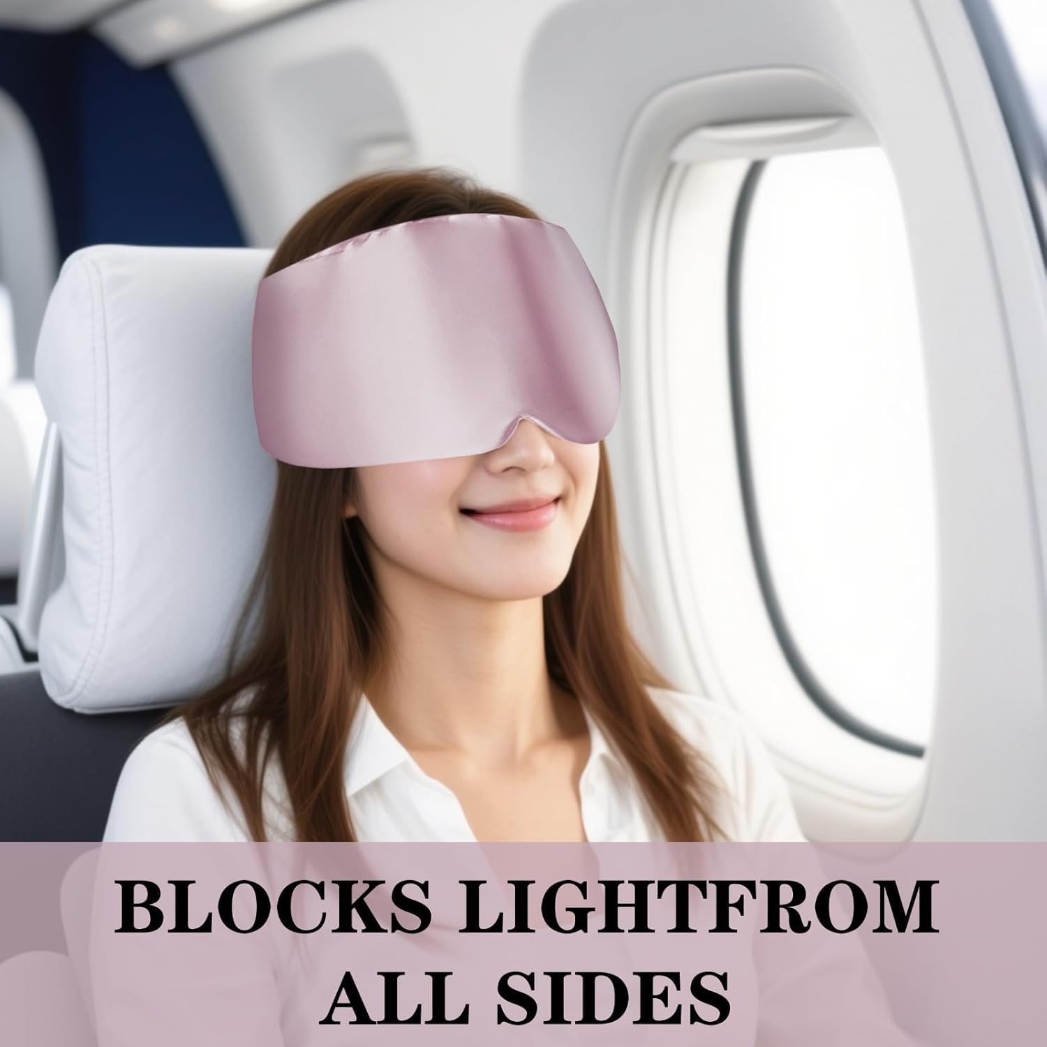 100% Mulberry Silk Sleep Mask for Men and Women with Adjustable Headband Large Full Size Eye Mask for Total Blackout, Ear Protection and Comfort for Travel, Naps, and Insomnia Relief, Pink image number 3