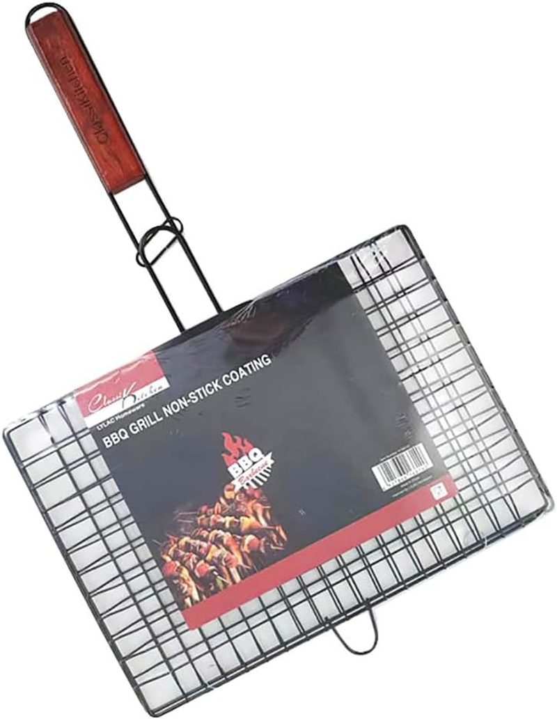 Leona Co BBQ Grill Rack &ndash; 31X49.5Cm, Durable Non-Stick Steel with Wooden Handle &ndash; Ideal for Grilling Meat, Seafood & Vegetables image number 3