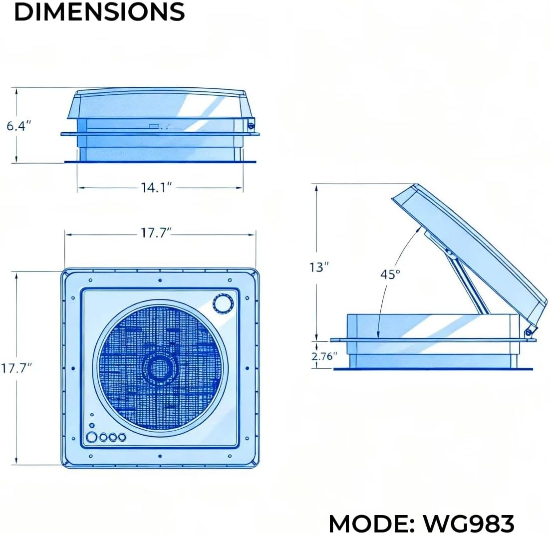 RV Vent Fan with Remote Control & Rain Sensor, 25Db Quiet Operation, 35000H Lifespan | 1170 CFM | 14" X 14" Universal Fit, Military-Grade Durability, 3-Year Warranty image number 5