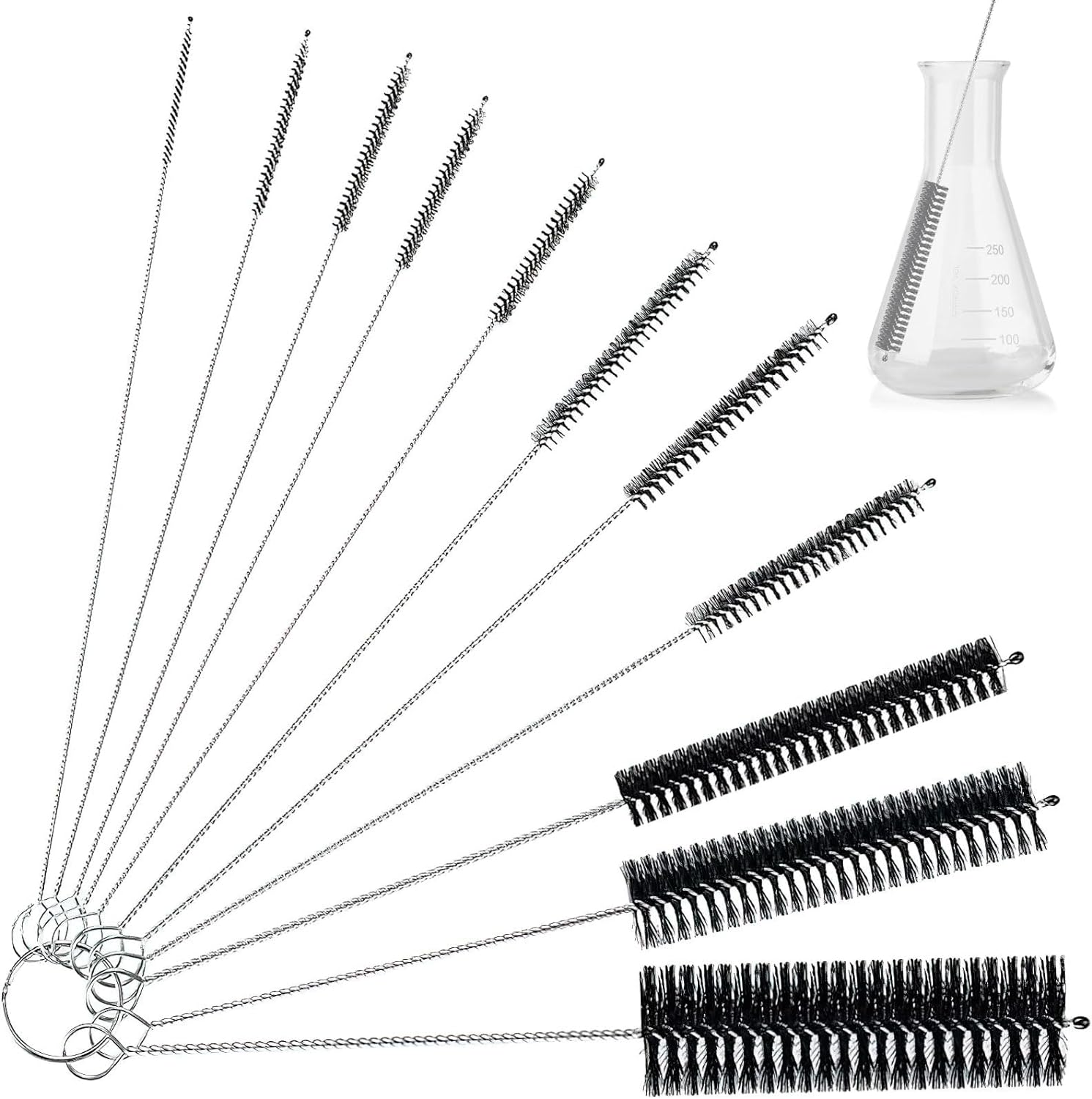 Nylon Bottle Brush, 10 Pcs Pipe Cleaner Brush, Straw Brushes for Sippy Cup, Tumbler, Water Bottle, Drinking Straw, Teapot Nozzle (Black)