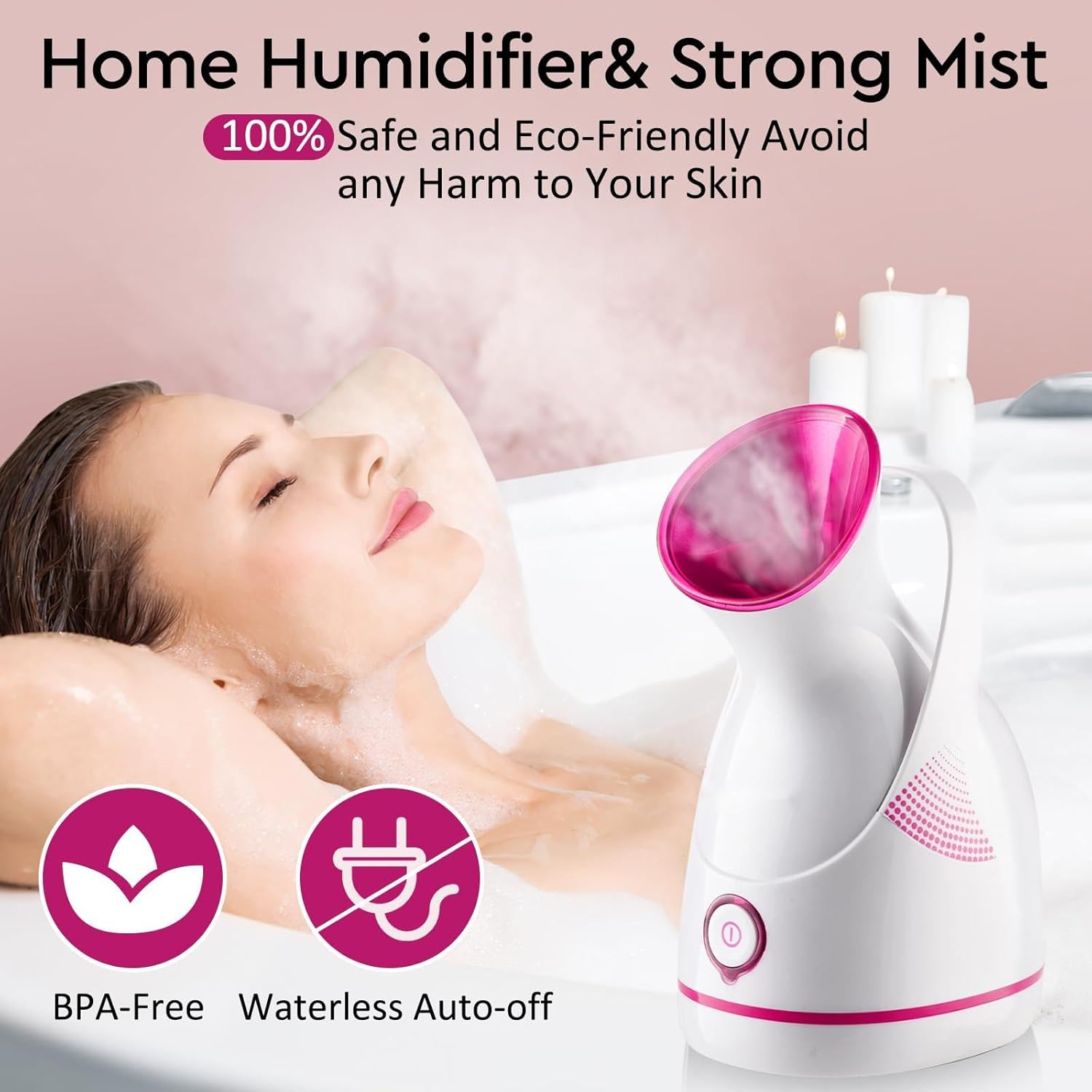 Facial Steamer - Nano Ionic Face Steamer Warm Mist Steamer for Home Sauna SPA, Humidifier for Face Steamer for Deep Cleaning Unclogs Pores Sinuses - Bonus 5 Piece Stainless Steel Skin Kit Rose Red image number 5
