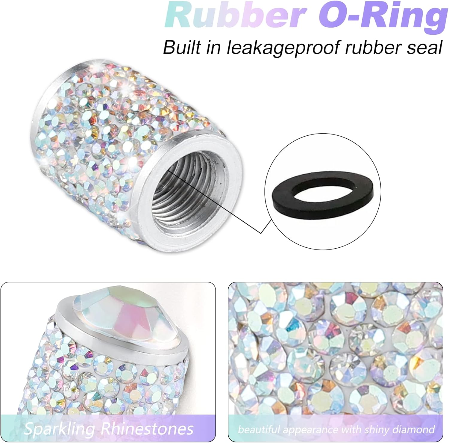 Alpmosn Car Wheel Tire Valve Caps, 4 PCS Bling Tire Valve Caps, Crystal Tire Caps Shinny Rhinestone for Women, Universal Car Dustproof Tire Valve Caps for Cars, Trucks, SUV and Motorcycles (AB) - Ab image number 6