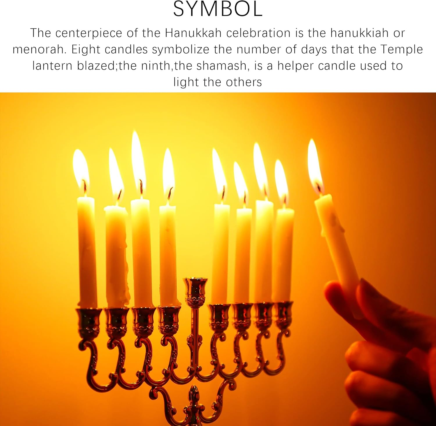 Hanukkah Menorah 9 Branch Gold Plated Jewish Menorahs for Chanukah Candle Holder Shabbat image number 3