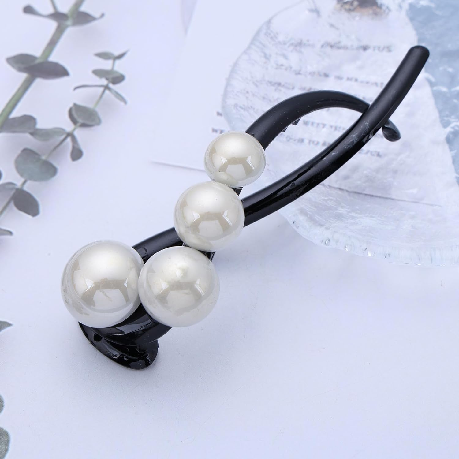 Enautoabs French Pearl Hair Clip Large Pearl Banana Hair Clip Black Pearl Twist Hair Clip Large Pearl Hair Claw Clips Non-Slip Hair Clip Decorative Hair Accessories for Women Headpiece