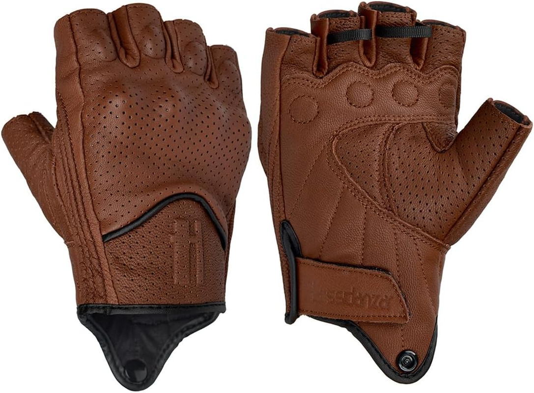 Harssidanzar Men'S Motorcycle Gloves Leather Perforated Motorbike Riding Driving Gloves CM044US image number 3