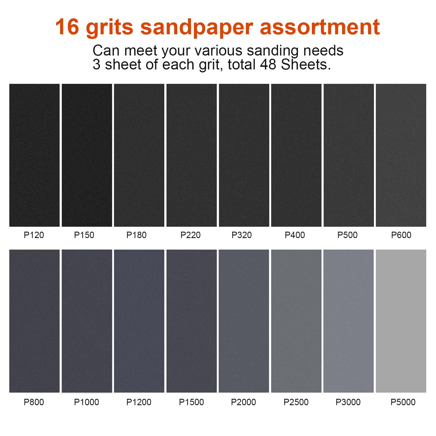 Sand Paper,48 PCS Sandpaper,120 to 5000 Assorted Grit Sandpaper Sheets,9 X 3.6 Inch Premium Wet Dry Sandpaper for Wood Furniture Finishing,Metal Sanding image number 6