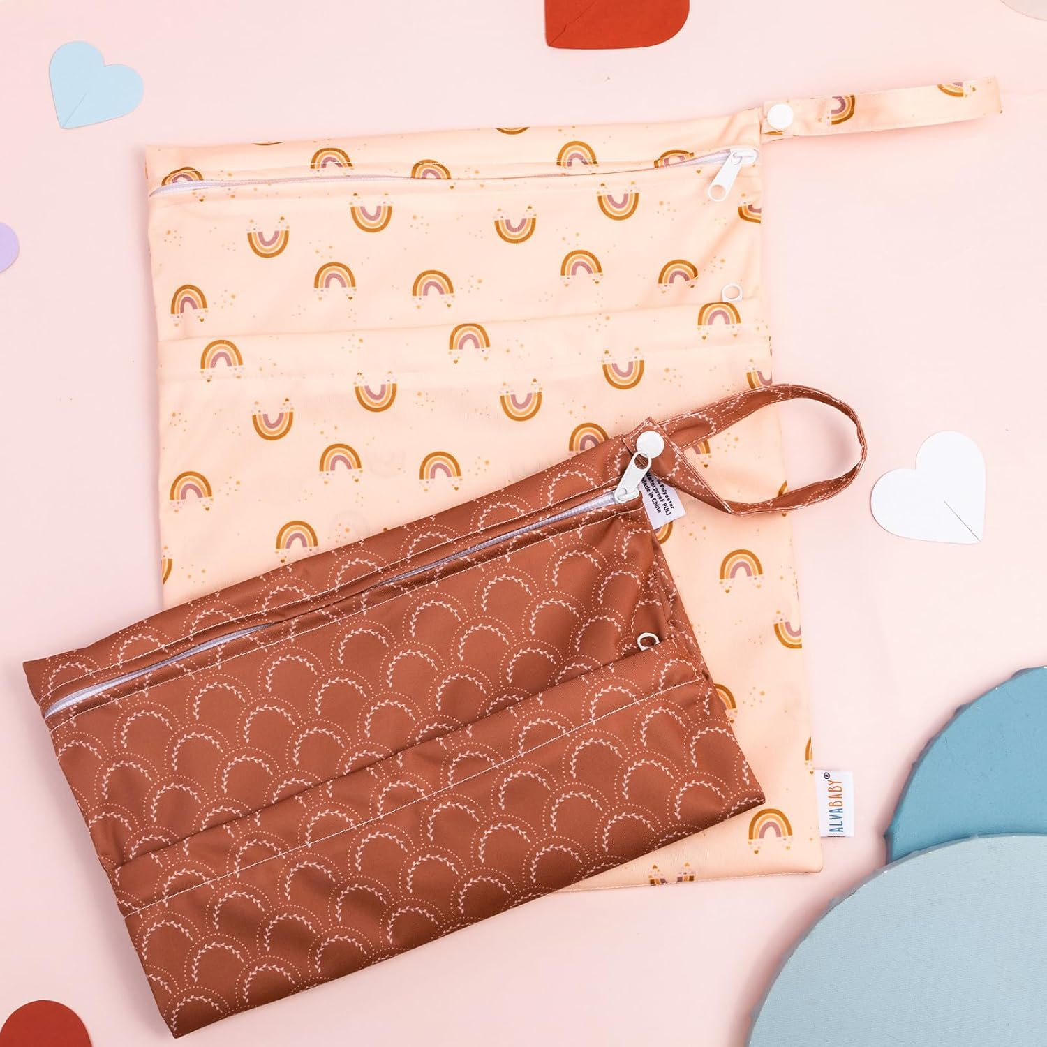 ALVABABY 2Pcs Cloth Diaper Wet Dry Bags Waterproof Reusable with Two Zippered Pockets Travel Beach Pool Daycare Soiled Baby Items Yoga Gym Bag for Swimsuits or Wet Clothes L-YX128129-AU image number 1