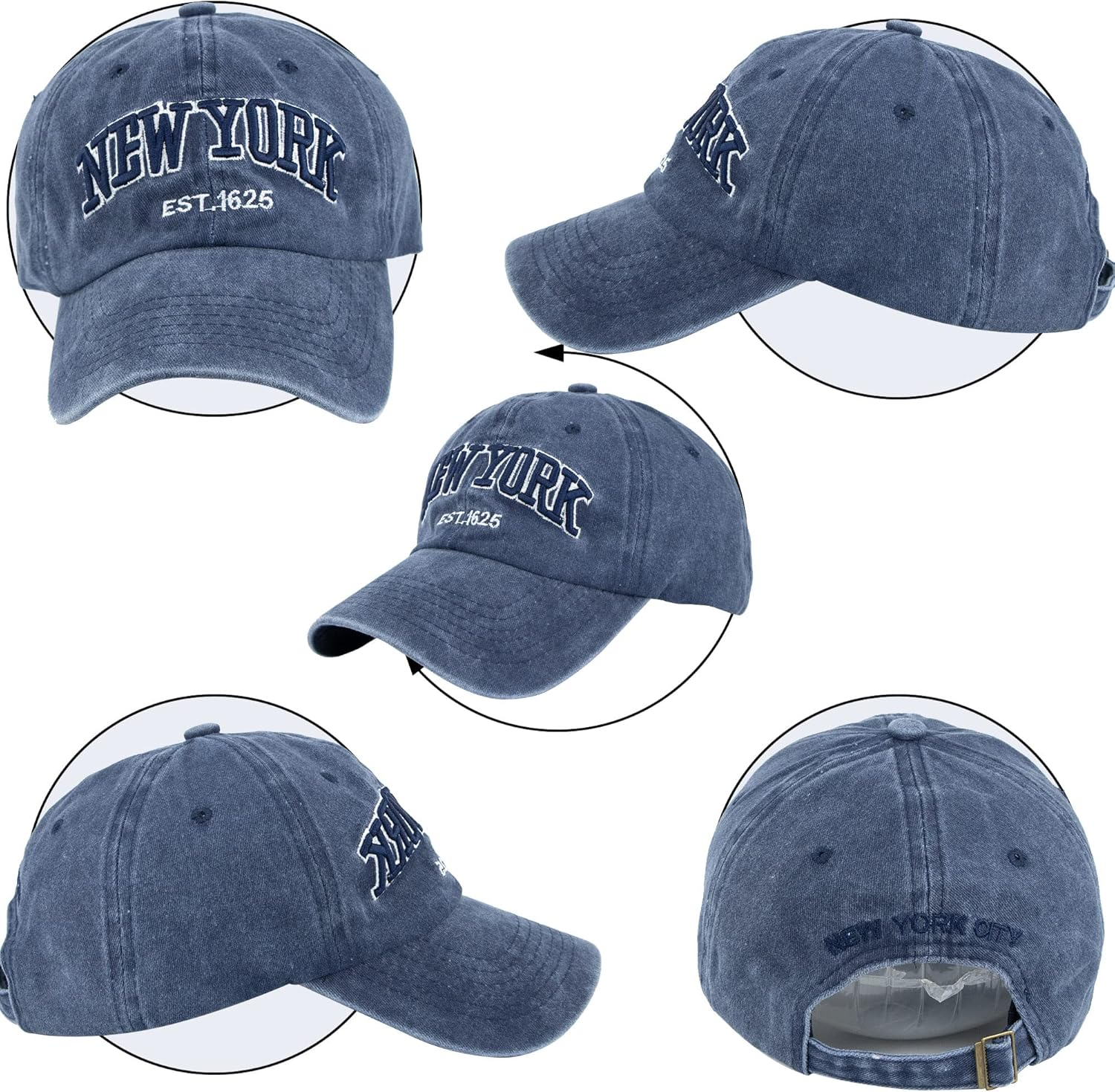 Baseball Hat New-York Distressed-Adjustable-Strapback - Washed Twill Dad Hat Unisex