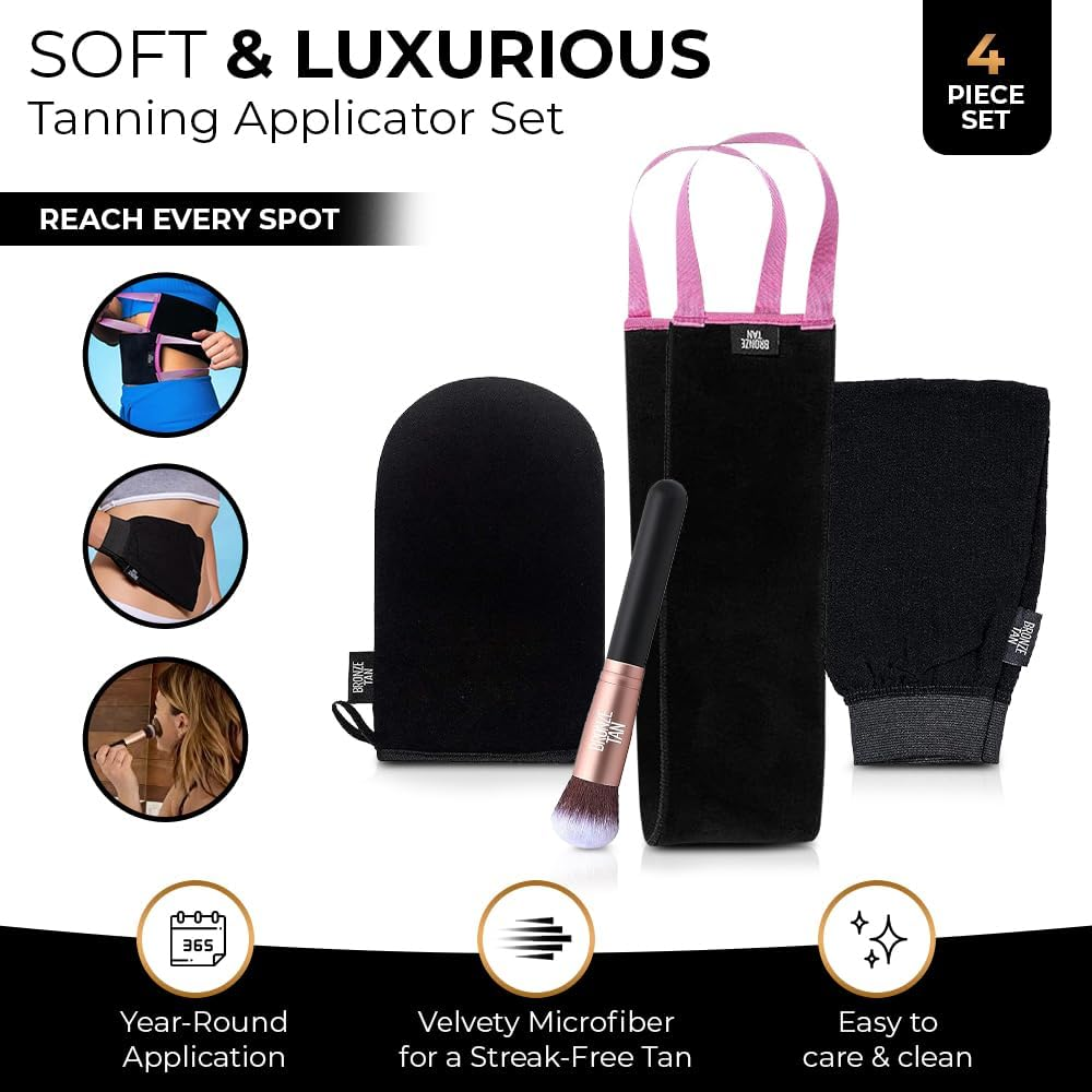 Bronze Tan Self Tanner Accessory Kit - Includes Self Tanning Mitt, Tan Remover Exfoliating Mitt, Easy-Reach Back Applicator, Tanning Brush Applicator for Face & Hands - Sunless Tanning Application image number 4
