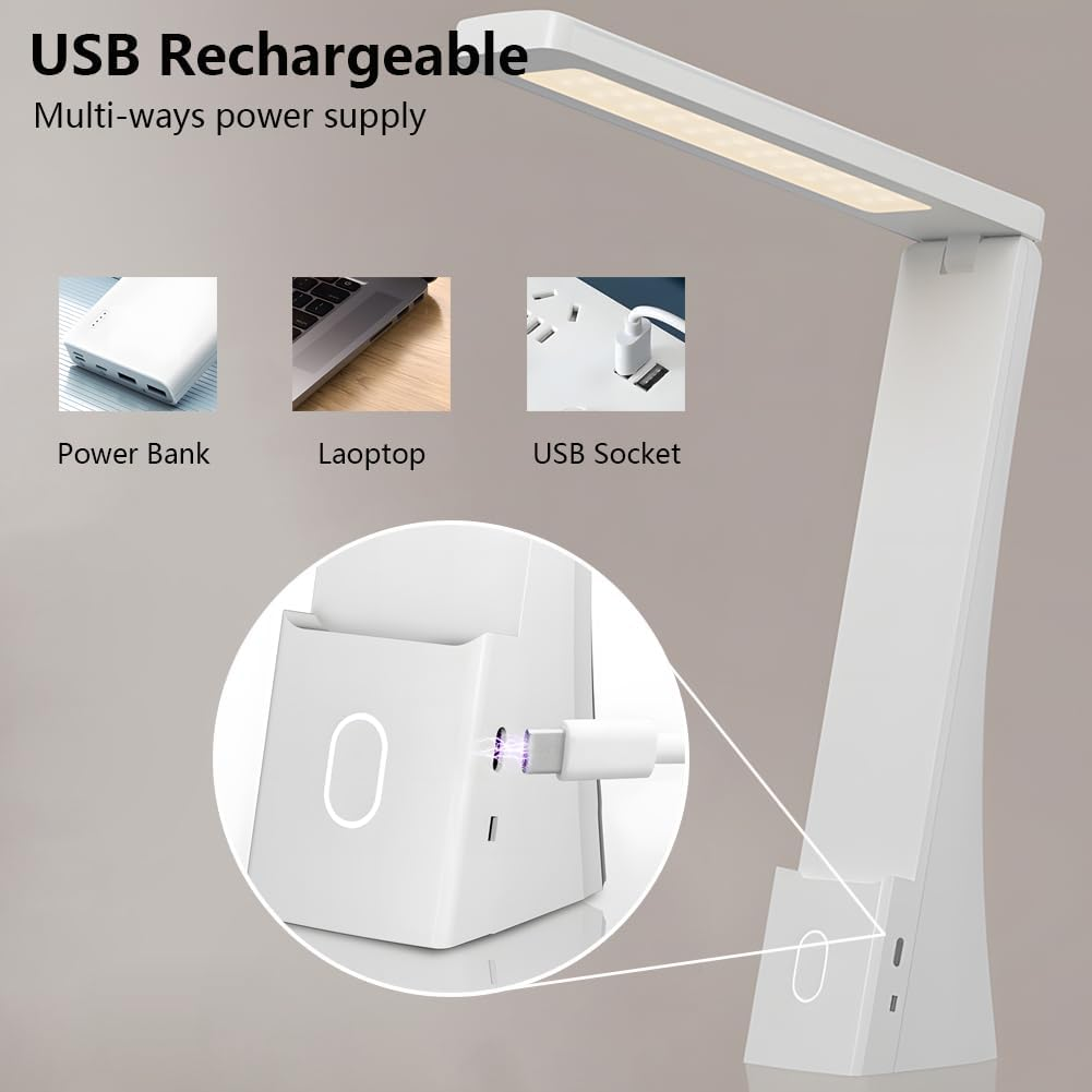 RUPEWA Desk Lamp, LED Desk Light, Portable Table Lamp USB Rechargeable, Eye-Caring Lamp for Reading, Working, Office, Dormitory image number 2