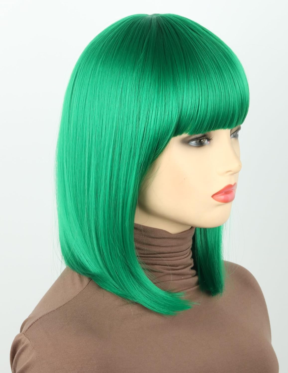 Topcosplay Women'S Short Bob Wig Black Straight Synthetic Wigs with Fringe for Cosplay Daily Carnival Fancy Dress (Green) image number 2
