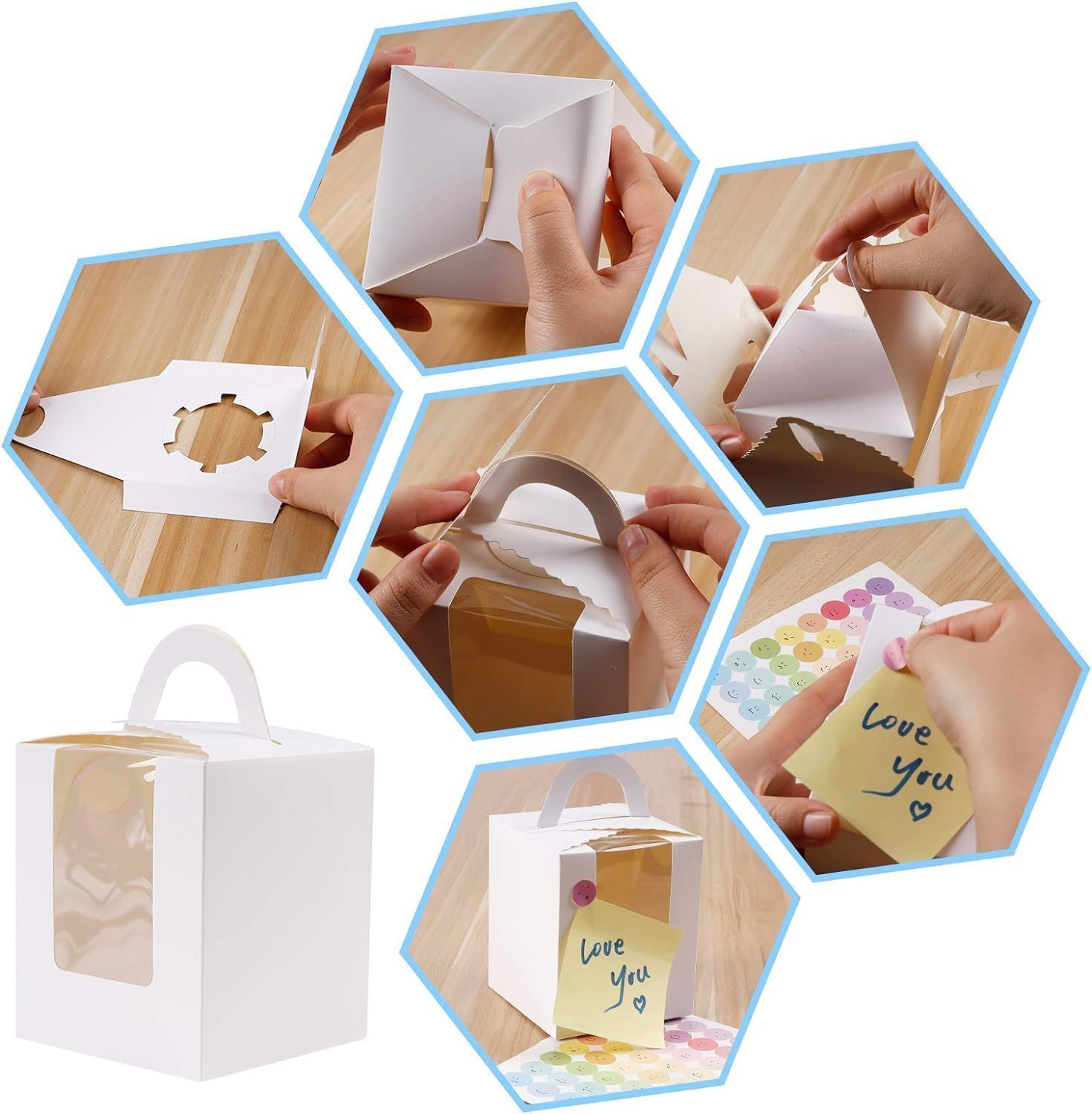 Cupcake Boxes, 15PCS Individual Cupcake Containers, Cupcake Boxes with Window, Food Grade Cupcake Holders with Inserts, Pastry Containers with Handle for Wedding Birthday Parties (3 Style) image number 2