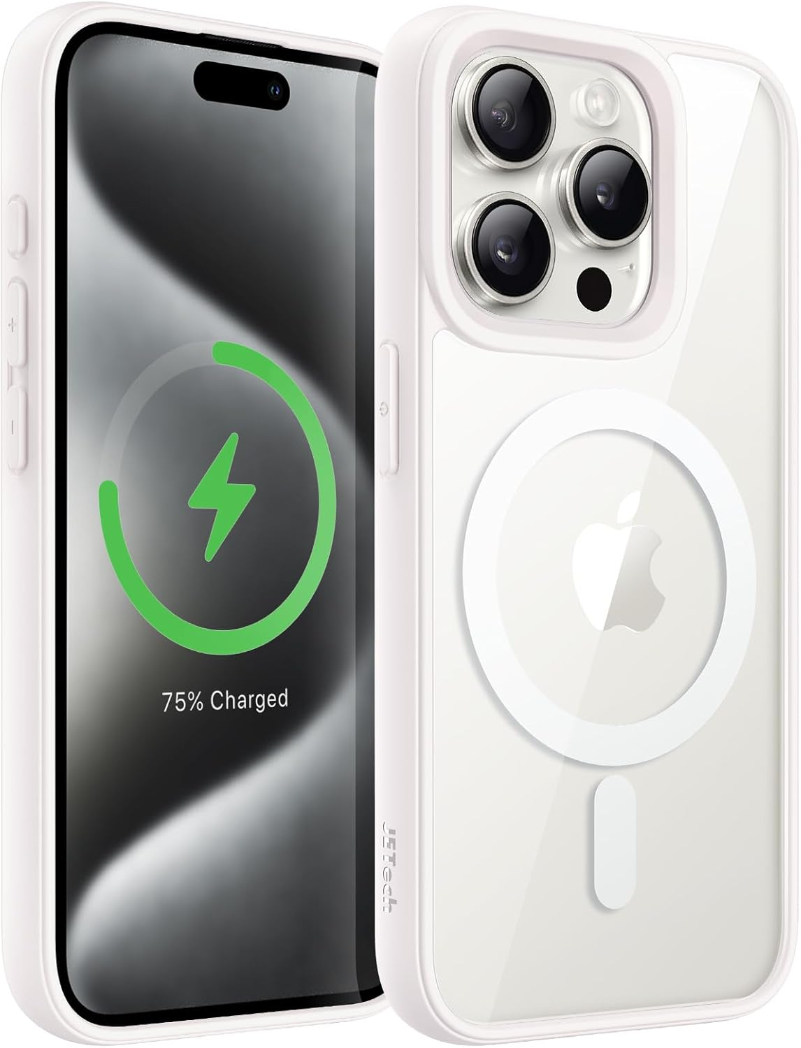 Jetech Magnetic Case for Iphone 15 Pro Max 6.7-Inch Compatible with Magsafe, Shockproof Phone Bumper Cover, Solid Color Matte TPU Frame, Anti-Scratch Clear Back (White Titanium)