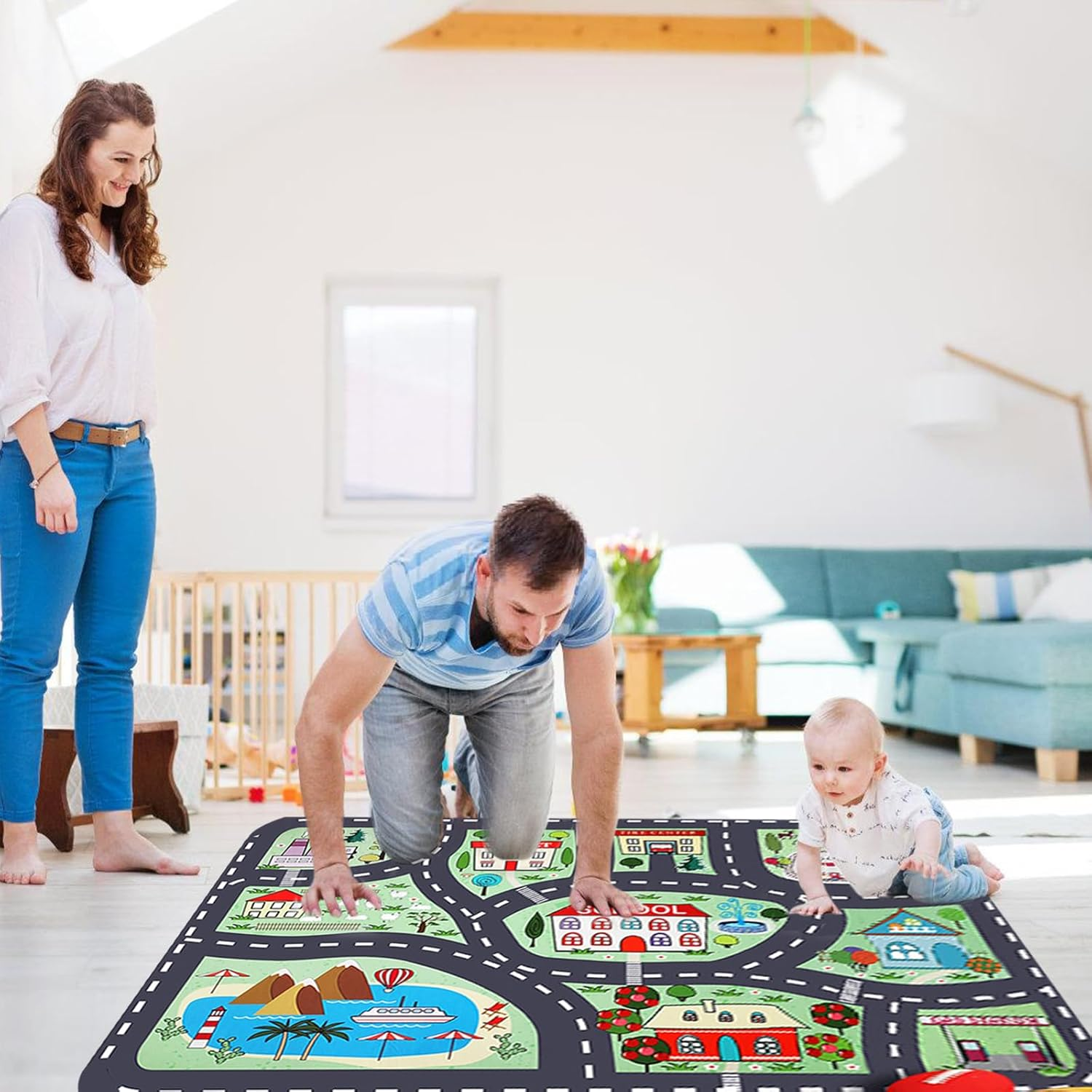 Kids Carpet City Play Mat, anti Slip Car Rug Playmat for Floor, 32"X63" Large Play Have Fun & Learn Safely Road Traffic System Activity Centerpiece Area Rug for Child Room, Playroom (City 1, 80*160Cm) image number 4