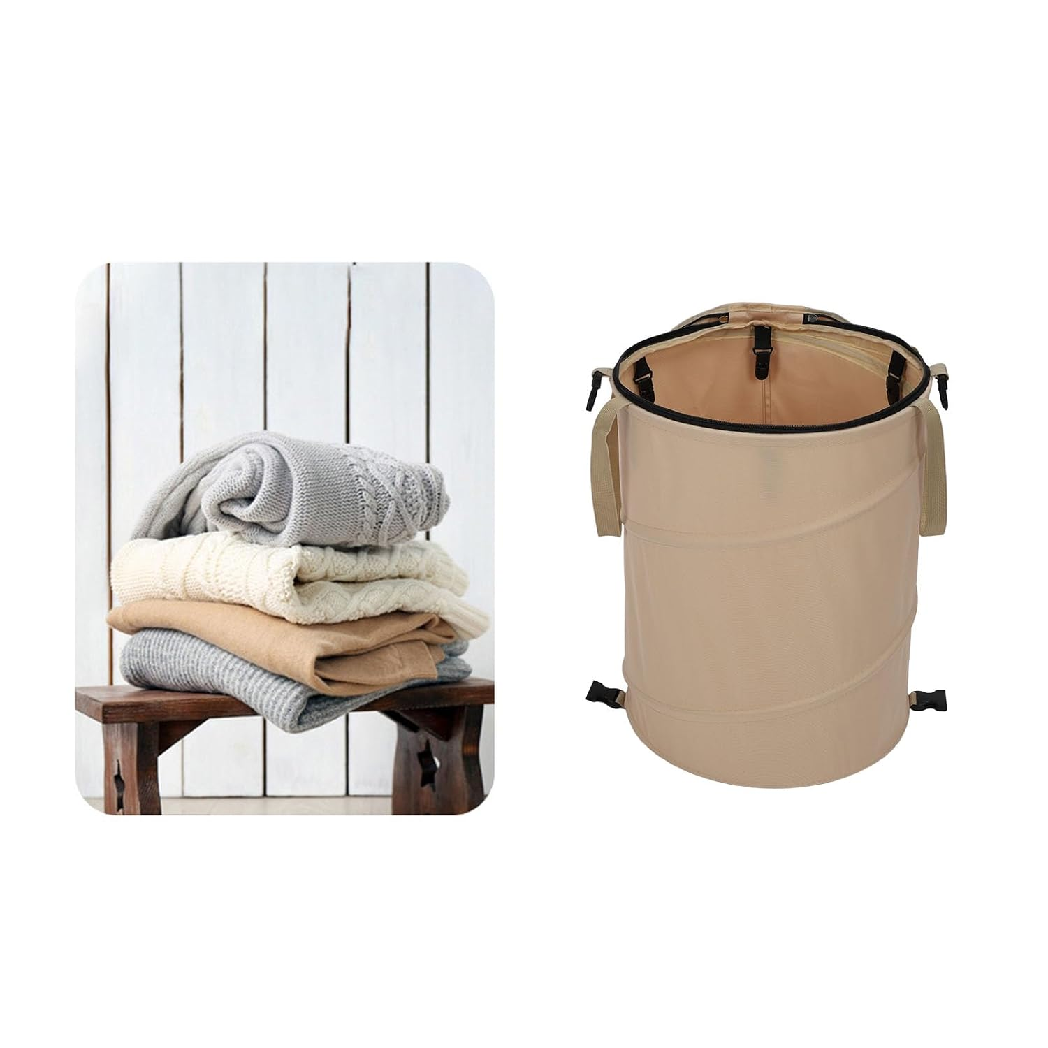 Camping Trash Can, 10 Gallons Large Capacity Recycle Bin 600D Oxford Cloth up Utility Container with Lid Foldable Reusable Yard Waste Bag Garbage Can for Camping Picnic - Od Green image number 3