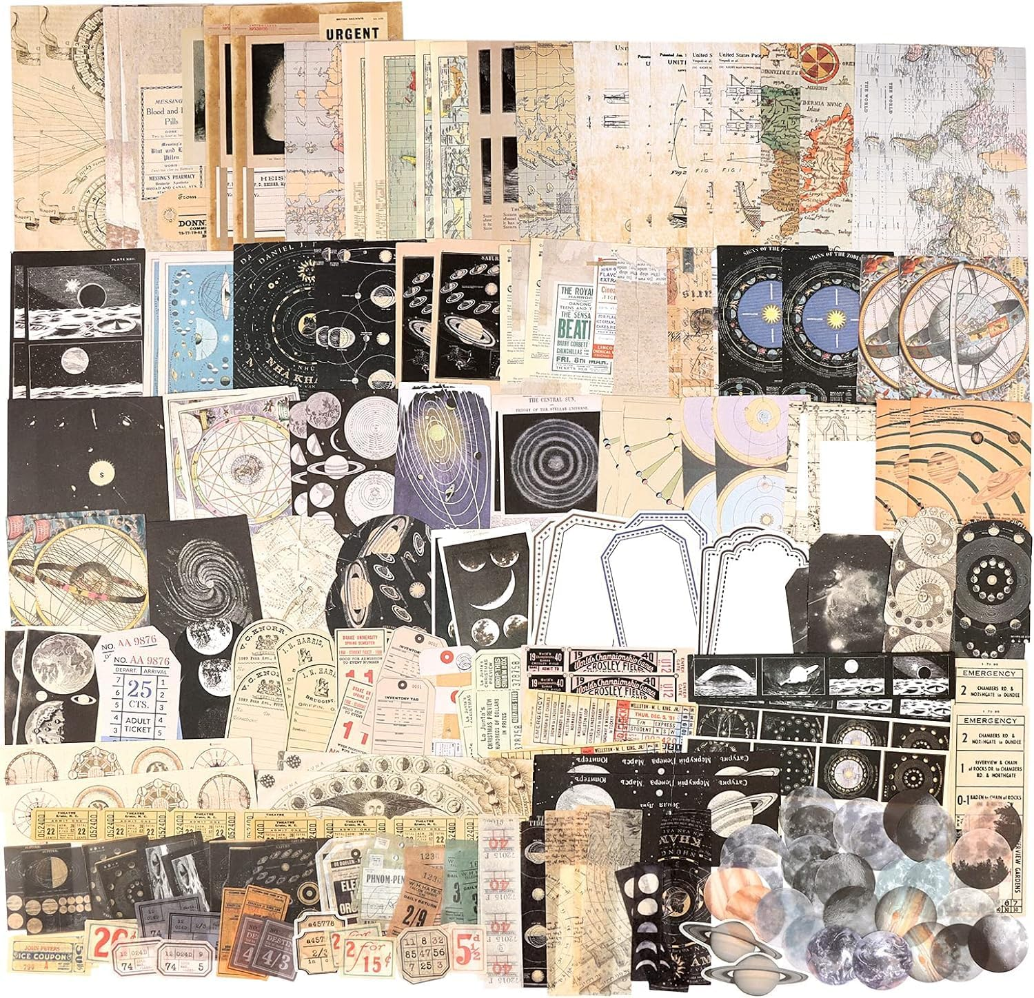 OSYLICT Vintage Scrapbook Supplies Pack,Space Moon Stickers Paper for Art Journaling Bullet Junk Journal Planners DIY Craft Notebook Collage Album Aesthetic Picture Frames