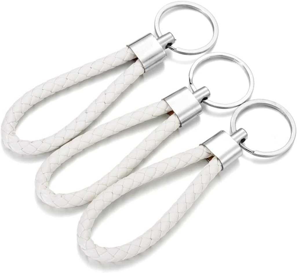 5 Colors Braided PU Leather Strap Keyring Keychain, Leather Keyring, Personalised Keychain, Car Key Chain Ring DIY Rope Keyring for Men or Women - Black image number 3