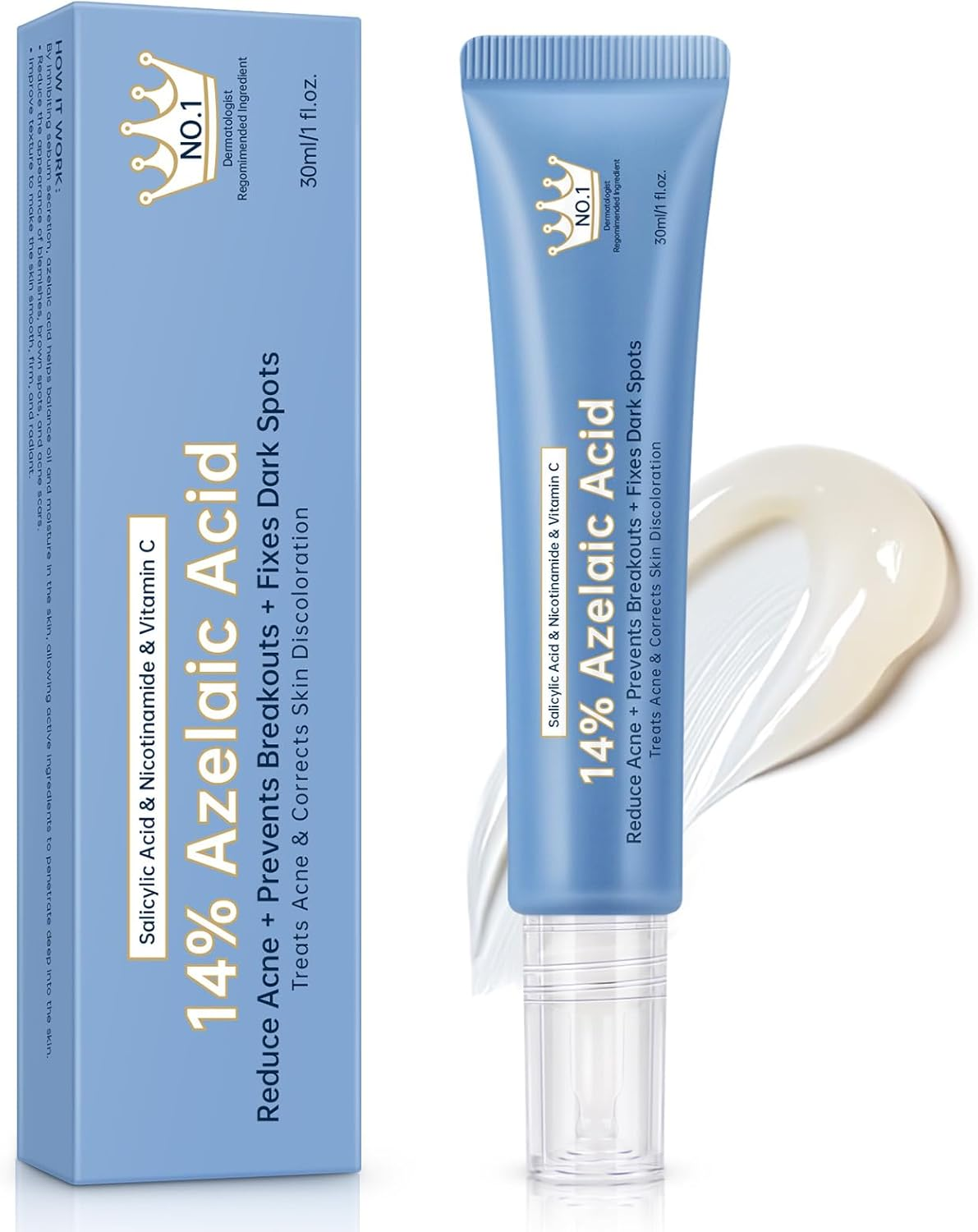 Azelaic Acid Face Serum Cream for Redness Relief,Dark Spots,Azelaic Acid Acne Cream with Niacinamide & Vitamin C,Acid 14% Facial Serum Balance Excess Sebum & Soothe Irritation,30Ml image number 6