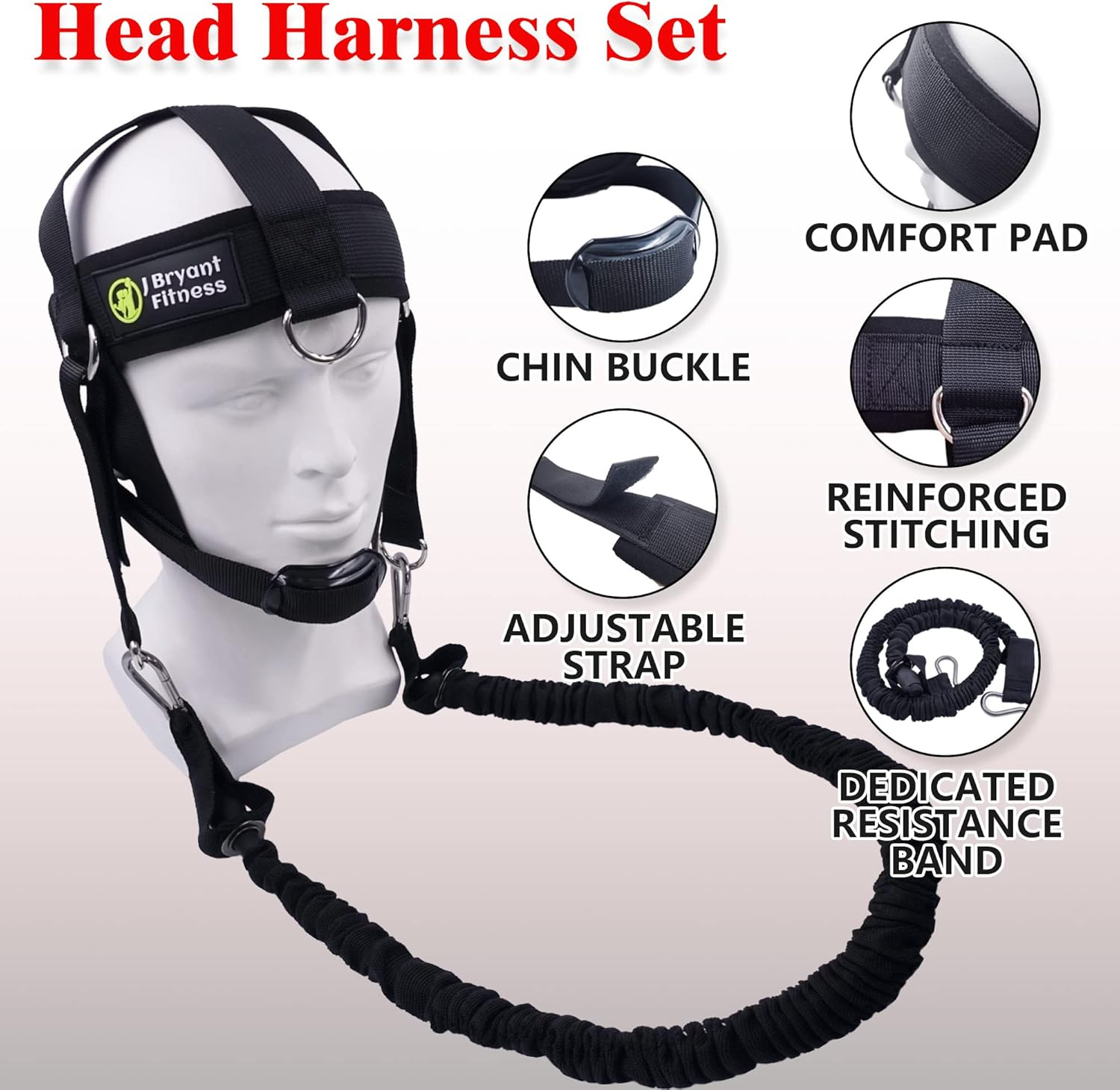 J Bryant Adjustable Neck Harness Head Strap for Weight Lifting with Resistance Tube Bands and Door Anchor Set for Neck Strength Training Exercise Equipment image number 4