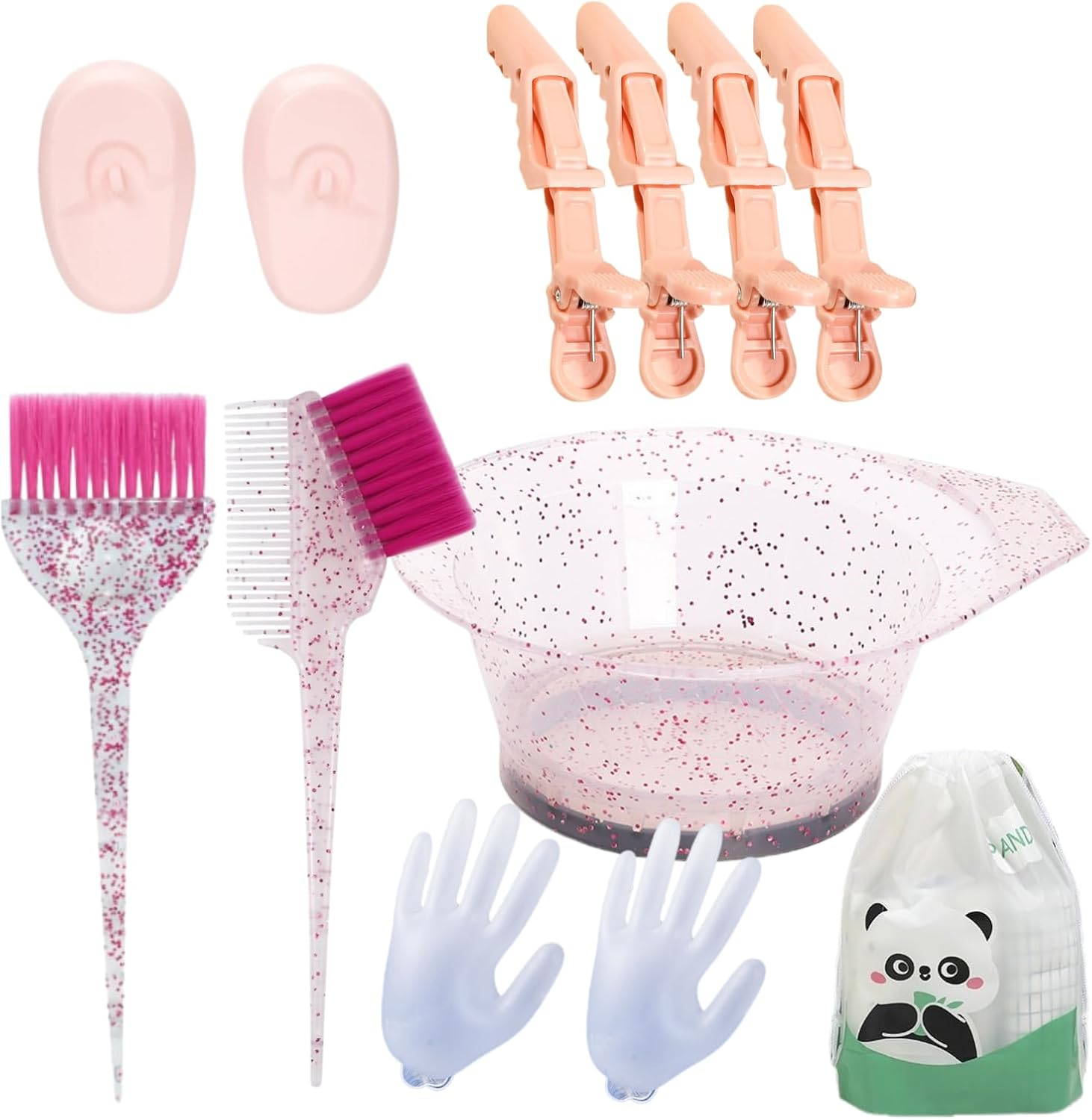 SIXHANS 10PCS Professional Hair Dye Kit -Salon Grade Coloring Tools with Pink Hair Dye Mixing Bowl, Dye Brushes&Comb, Gloves, Ear Protector & Clips for DIY Bleaching & Hair Coloring at Home image number 5