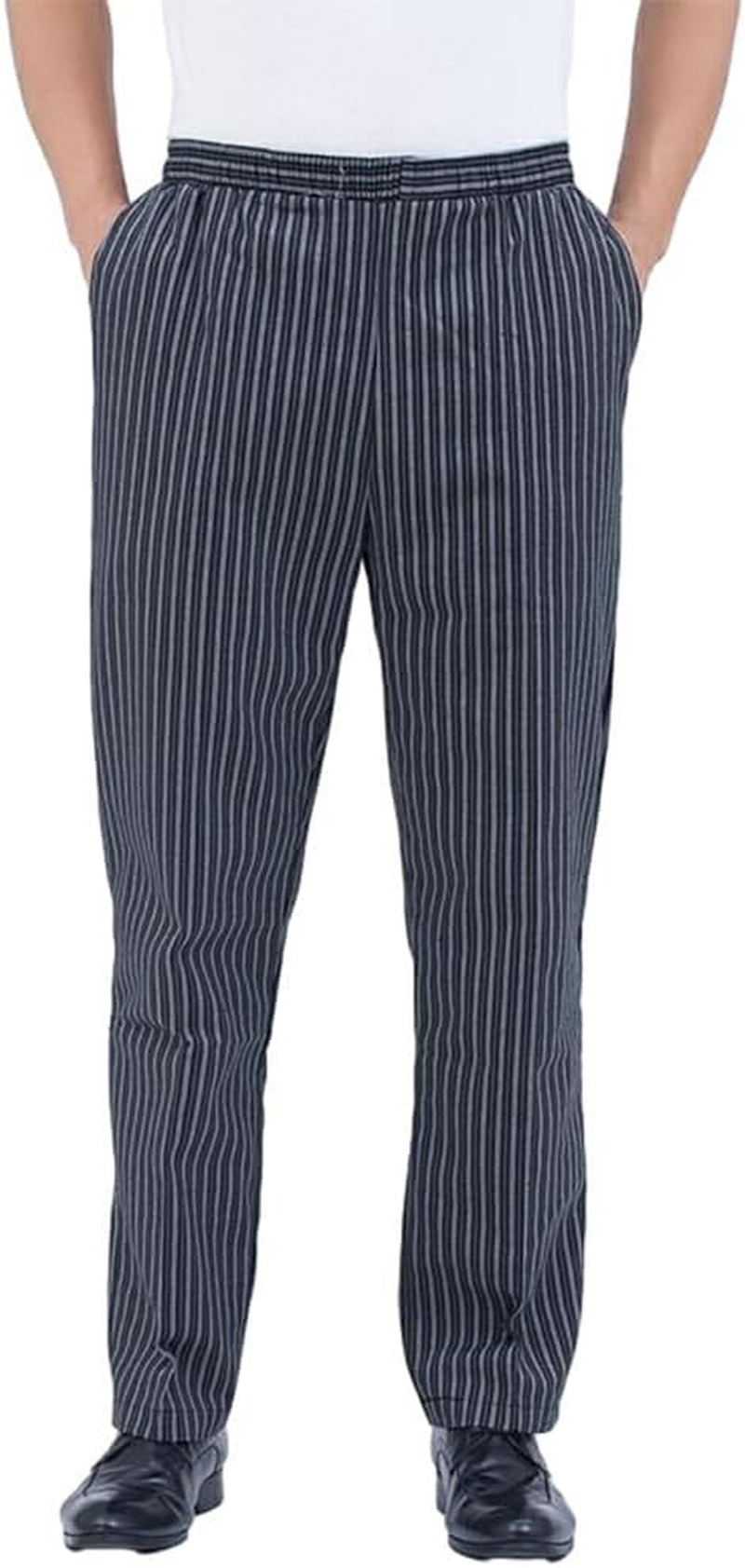 Hotel Kitchen Elastic Waist Chef Pants Breathable and Durable Work Uniform Striped Polyester Striped Baker Trousers image number 5