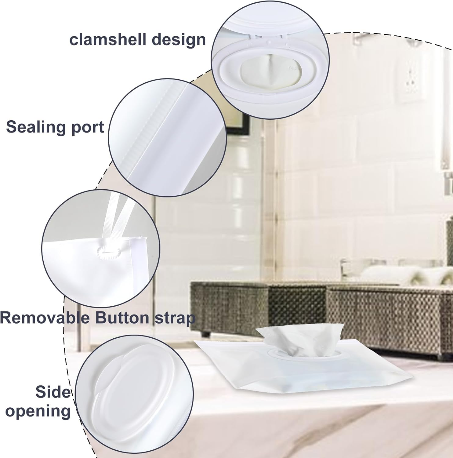 Reusable Wipes Pouch 2 Pack Portable Refillable Wipe Container, Waterproof and Dustproof Travel Wipes Case Baby Wipes Dispenser, Baby Wipe Holder Refillable for Travel (White & Gray) image number 3