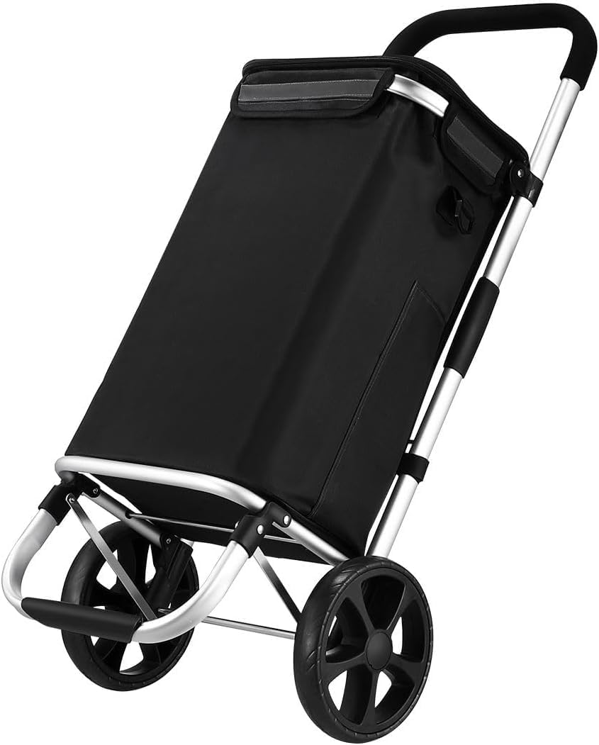 Foldable Shopping Cart ，With Wheeled Handcart, Waterproof, Lightweight and Multifunctional, 45L Folding Grocery Bag Basket, Aluminum Shopping Cart (Black) image number 2