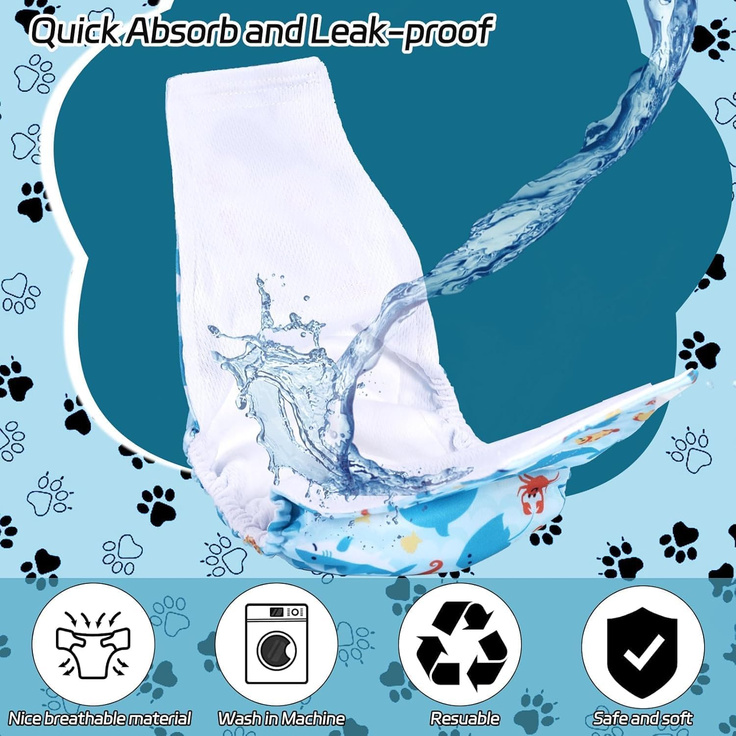 3 Packs Dog Nappies-Super Absorbent Washable/Reusable Diapers for Dogs (Female Male), Belly Bands for Dog Hygiene, Season & Sanitary Pants for Small Medium Large Dogs (XL) image number 6