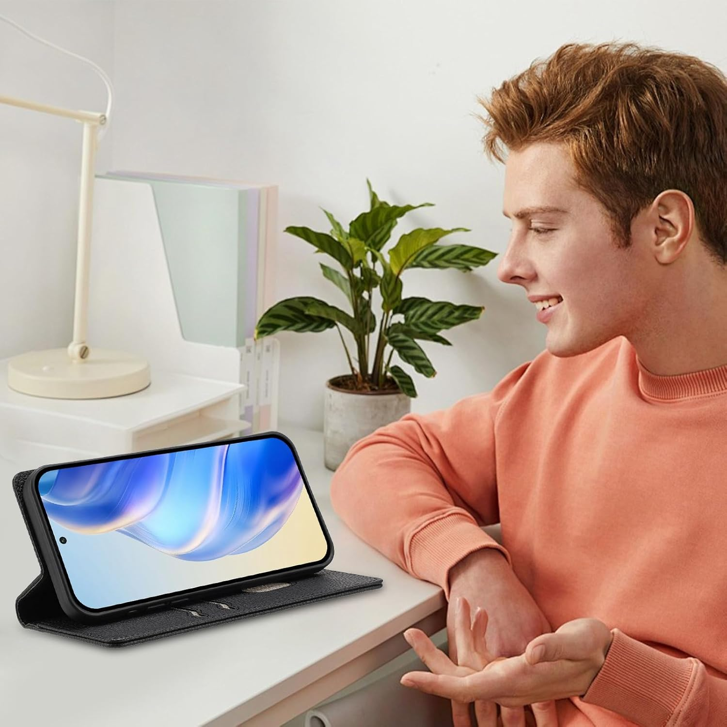 XINYEXIN Leather Case for Google Pixel 9A, PU Leather Flip Case with Card Slot, Stand, Magnetic Folio Mobile Phone Protective Case - Black image number 4