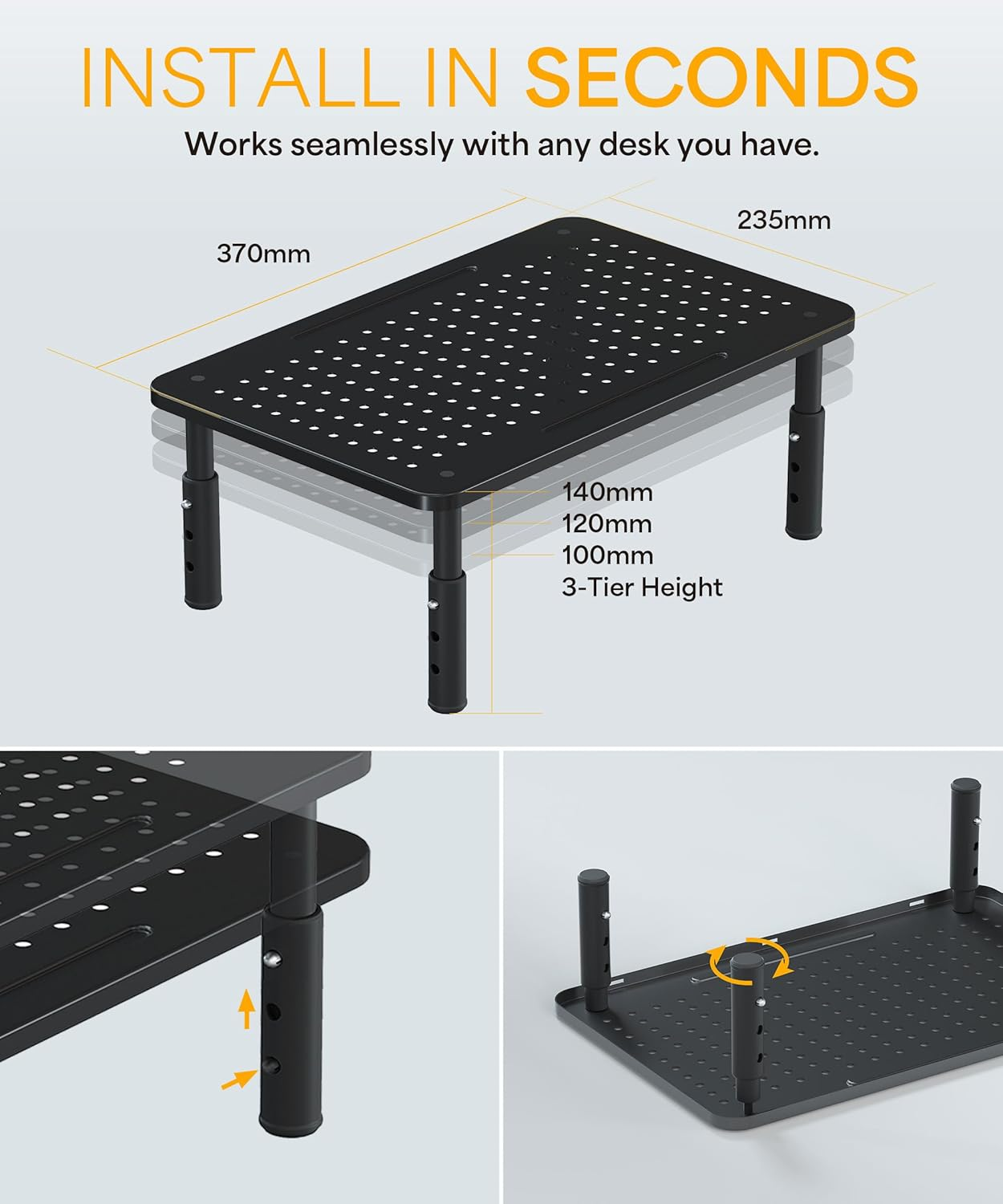Neatzon Universal Monitor Stand 2 Pack &ndash; 3-Height Adjustable Desktop Riser for Screens, Laptops, and Storage, 6 Cable Management Ties, Easy Assembly, NZ-STAND-01 image number 2