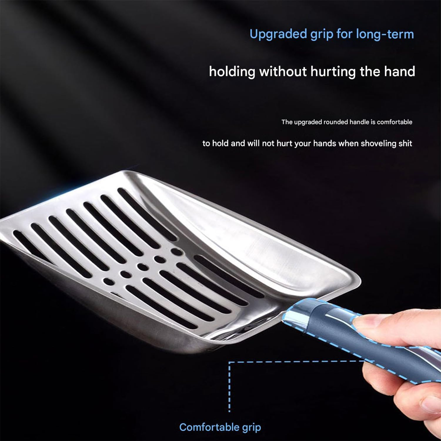 Roczental Stainless Steel Cat Litter Scoop Long Handle Durable Scooper for Kitty Litter Box Easy to Clean & Rust Proof Ergonomic Design (Black) image number 2