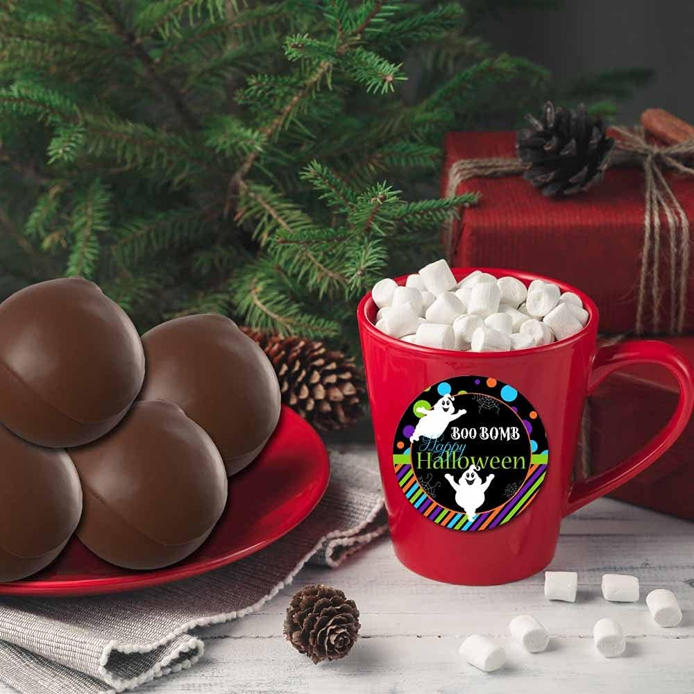 Boo Bomb Happy Halloween Ghost Themed Hot Cocoa Bomb Sticker Labels, Total of 40 2" Circle Stickers (20 Sets of 2) by Amandacreation