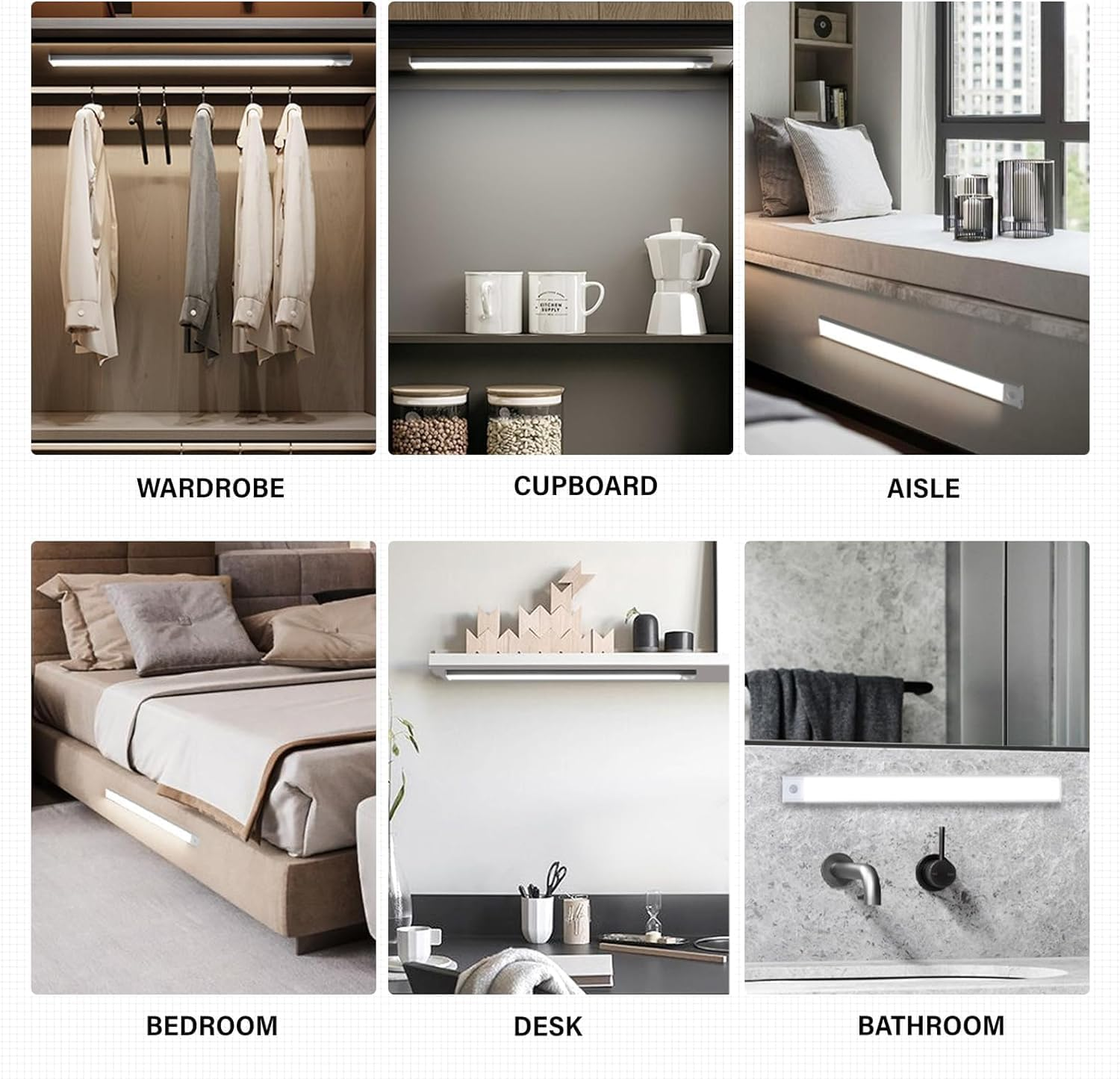 2Packs（20Cm） Closet Lights under Cabinet Magnetic Motion Sensor Wireless USB Rechargeable 68-LED 3 Color Dimmable Magnet Touch Light Bar for Wardrobe, Cabinet, Kitchen Stairs Hallway Camping image number 3