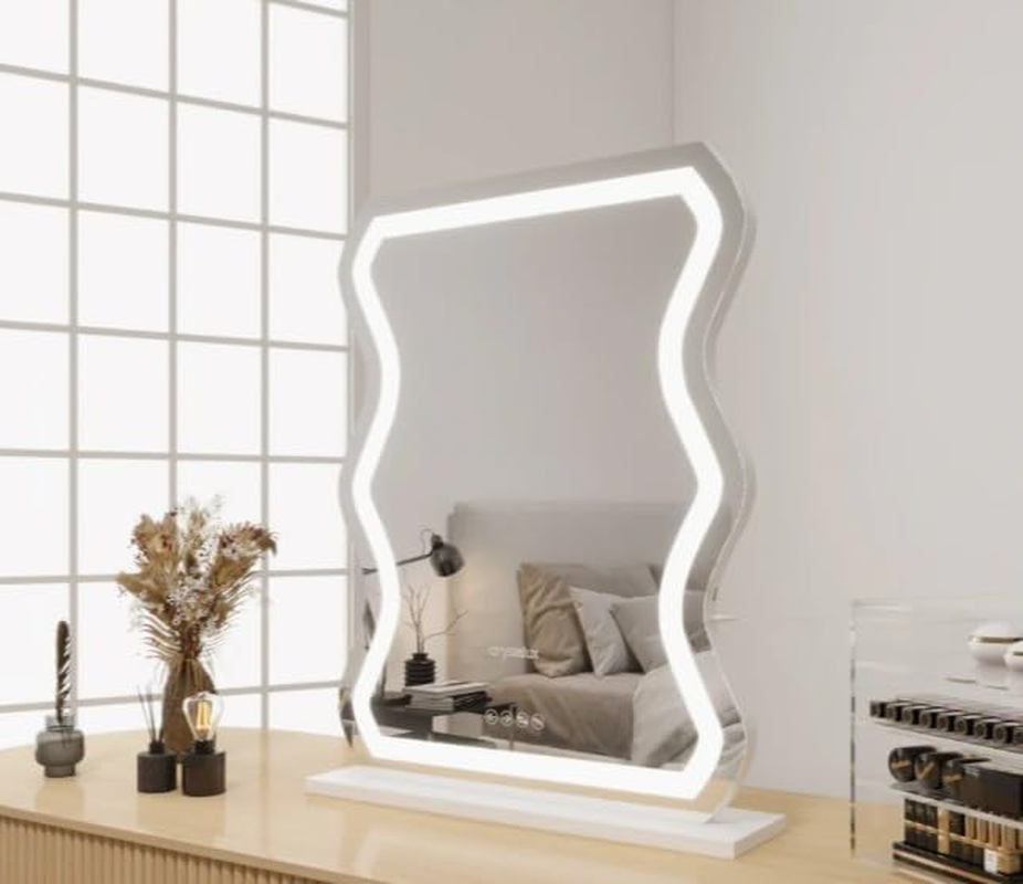 CRYSTALUX Vanity Mirror, Large Makeup Mirror with LED Lights, 3 Modes Lighted Mirror, Hollywood Mirrors, Tabletop or Wall Mounted, Dressing Mirror, Silver, 800 X 600 Mm Vertical image number 5