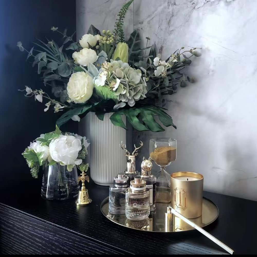 Hbluefat 2Pcs 12In Gold Stainless Steel Tray for Serving Decorative Gold Jewelry Bar Jewelry Dish Key Bowl Mirror Dresser Decor Coffee Fruit Metal Perfume Trim Storage Dessert(Round) image number 2