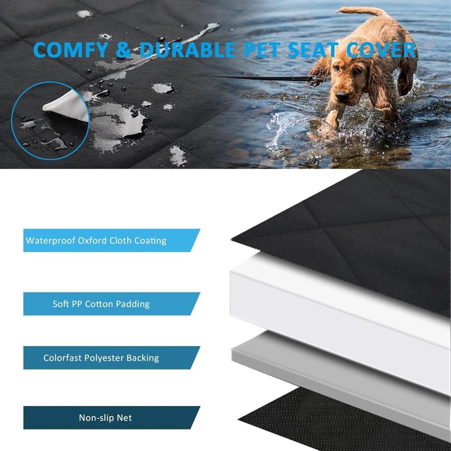 Dog Car Seat Cover Dog Car Seat Cover Mesh Pet Carrier Car Back Seat Cushion Protector with Zipper and Pocket Dog Hammock(Color:Milky) image number 5