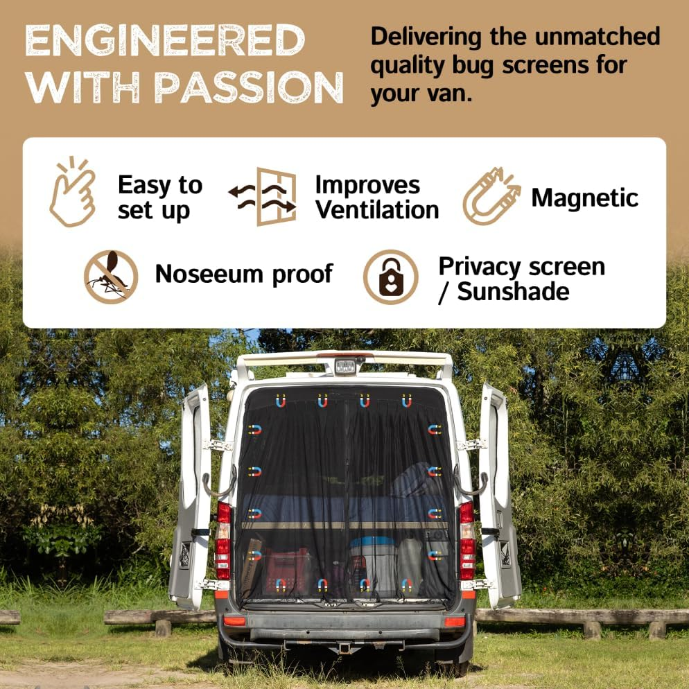 Living in a Bubble Magnetic Fly Screen for Mercedes Metris Vans and Other Campervans, Bug Mesh Mosquito Net Screen for Rear Barn Door, Zipper Closure, (Small) image number 4