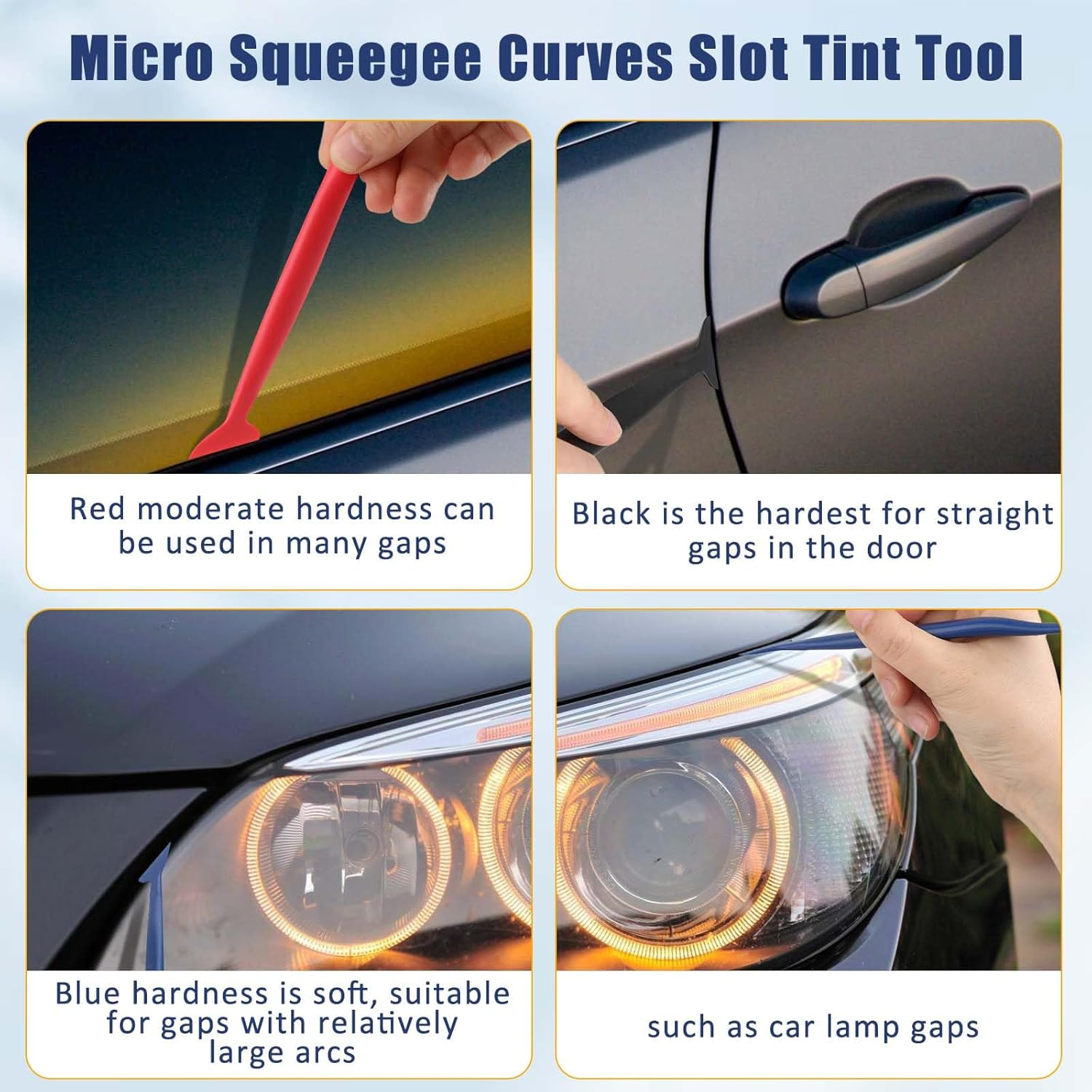 Bewudy 3 Pcs Car Micro Squeegee Curves Slot Tint Tool Set, 3 in 1 Vinyl Car Wrapping Flexible Micro Squeegee, with Different Hardness for Installing Vehicle Wraps and Auto Stickers(3 Pcs) image number 6