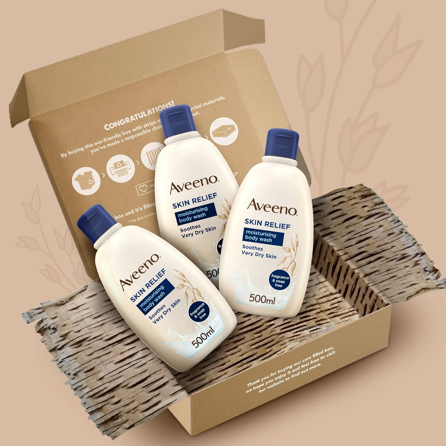 Aveeno Skin Relief Moisturising Body Wash Bundle (3X 500Ml), Gentle Cleansing Wash with Soothing Triple Oat Complex, Soap-Free, Unscented for Sensitive and Very Dry Skin image number 5