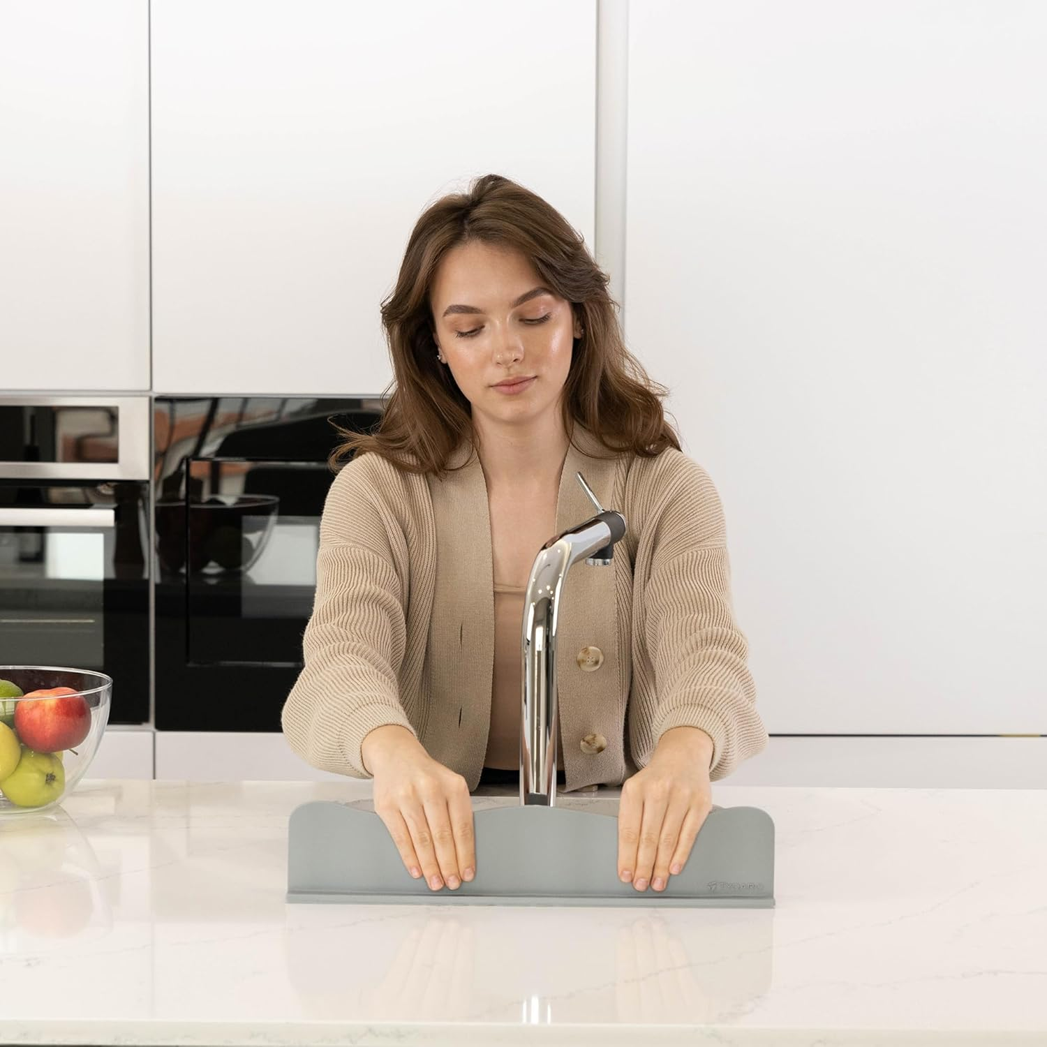 TYOARO Silicone Sink Splash Guard - Water Splash Guard for Kitchen, Island and Bathroom - Secure Non-Slip Suction Cup Base - Dishwasher Safe, Gray (17.4 X 1.7 X 3.6) image number 1