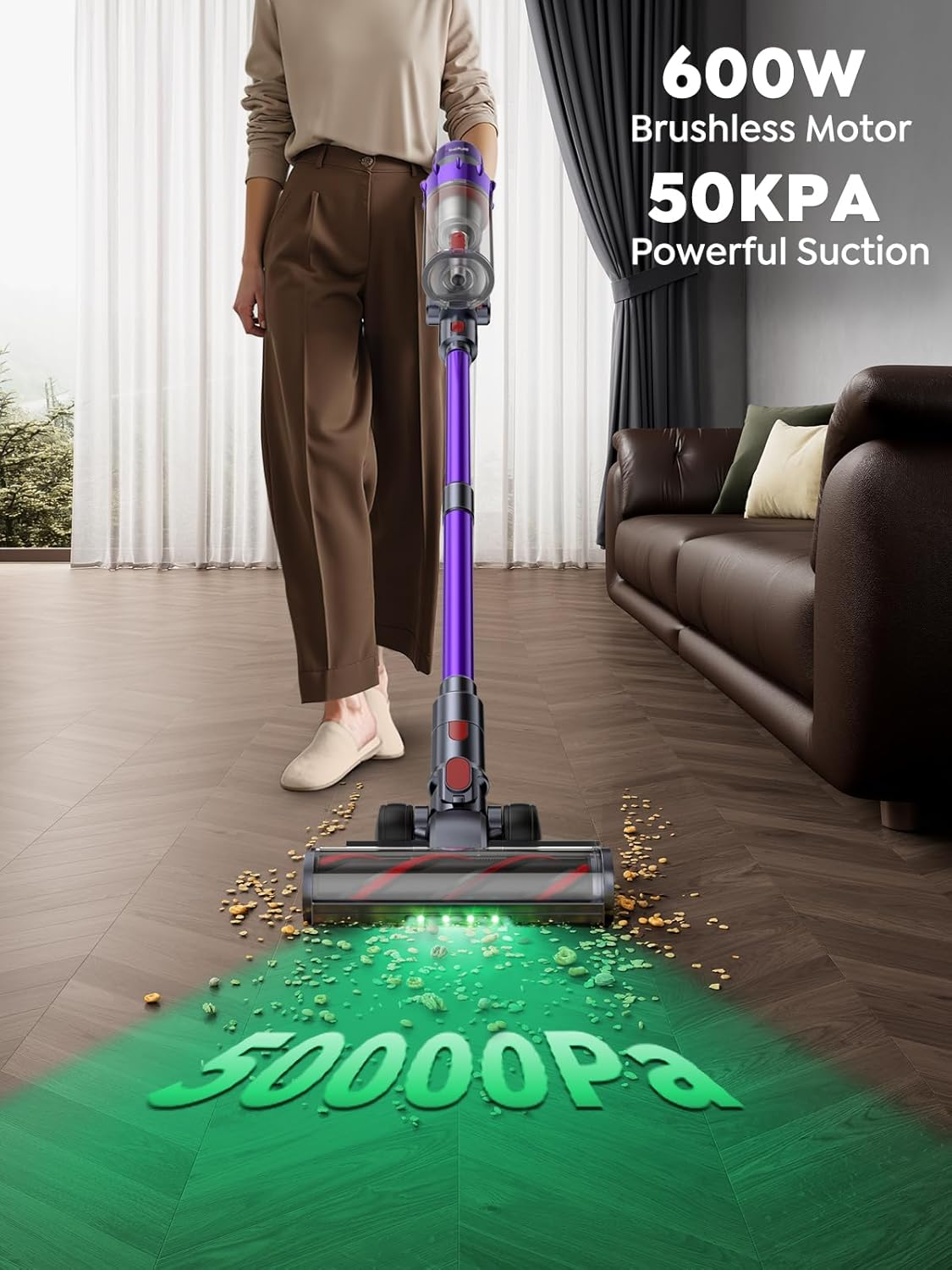 Cordless Vacuum Cleaner, 600W/50KPA 65Min Stick Vacuum, Aroma Function, Self-Stand Vacuum Cleaner with Auto Mode, Wall-Mount Charging, Touchscreen, Anti-Tangle Vacuum for Pet Hair/Hardfloor/Carpet image number 1