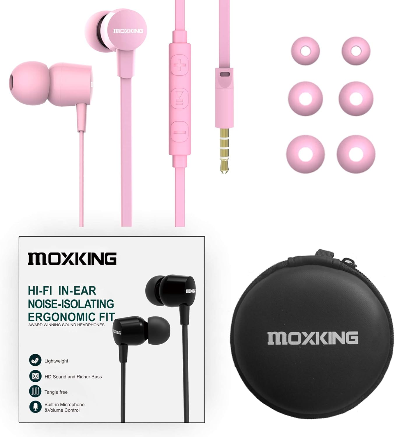 MOXKING In-Ear Headphones with Wired for Small Ears, Microphone & Volume Control, Flat Cable, Ideal for Women & Kids (Pink) image number 5