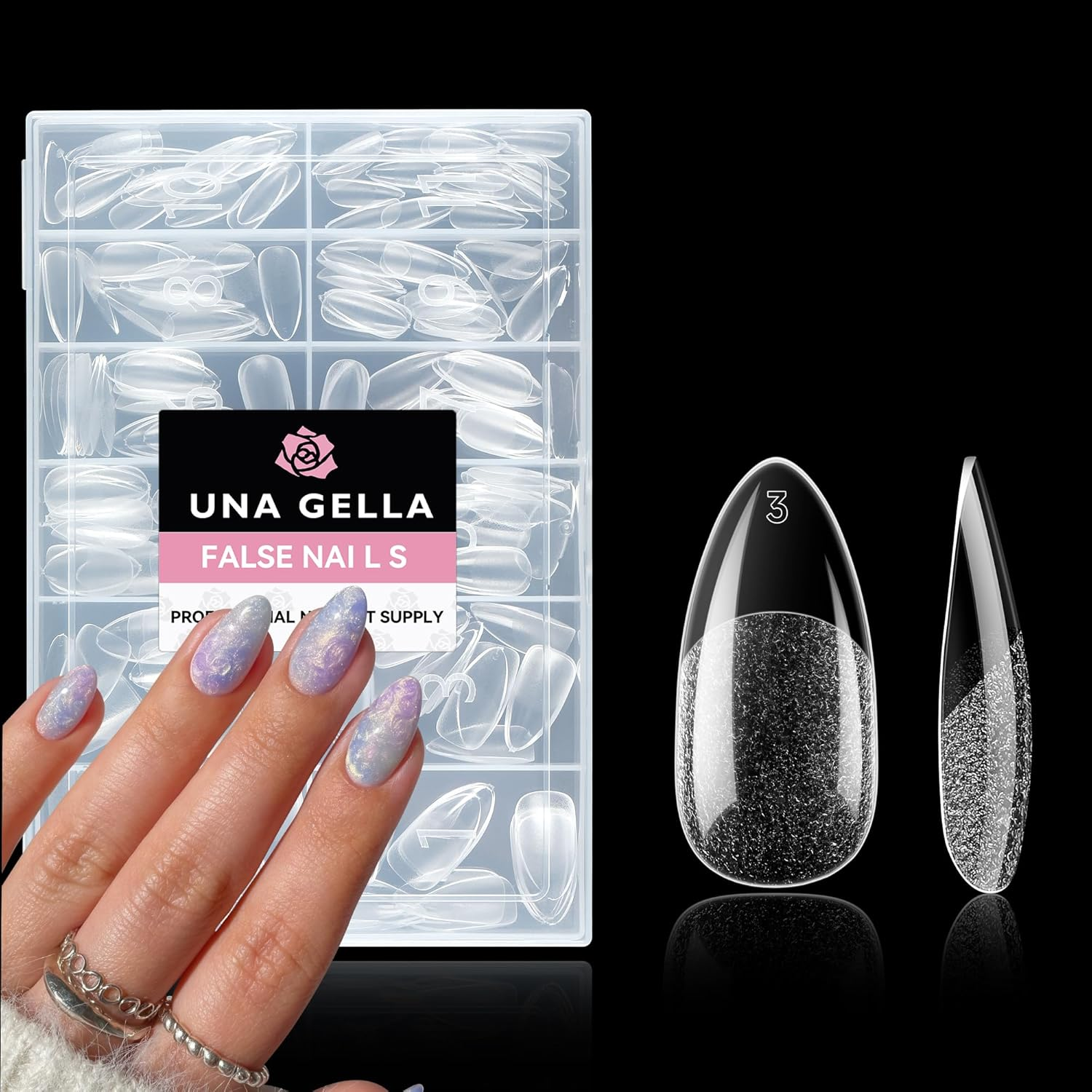 UNA GELLA Almond Nail Tips, 216Pcs Pointed Almond Gel Nail Tips Pre-Shape Half Matte Full Cover Clear Acrylic Soft Gel Fake Nails for Nail Extension Nail Art 12 Sizes image number 6